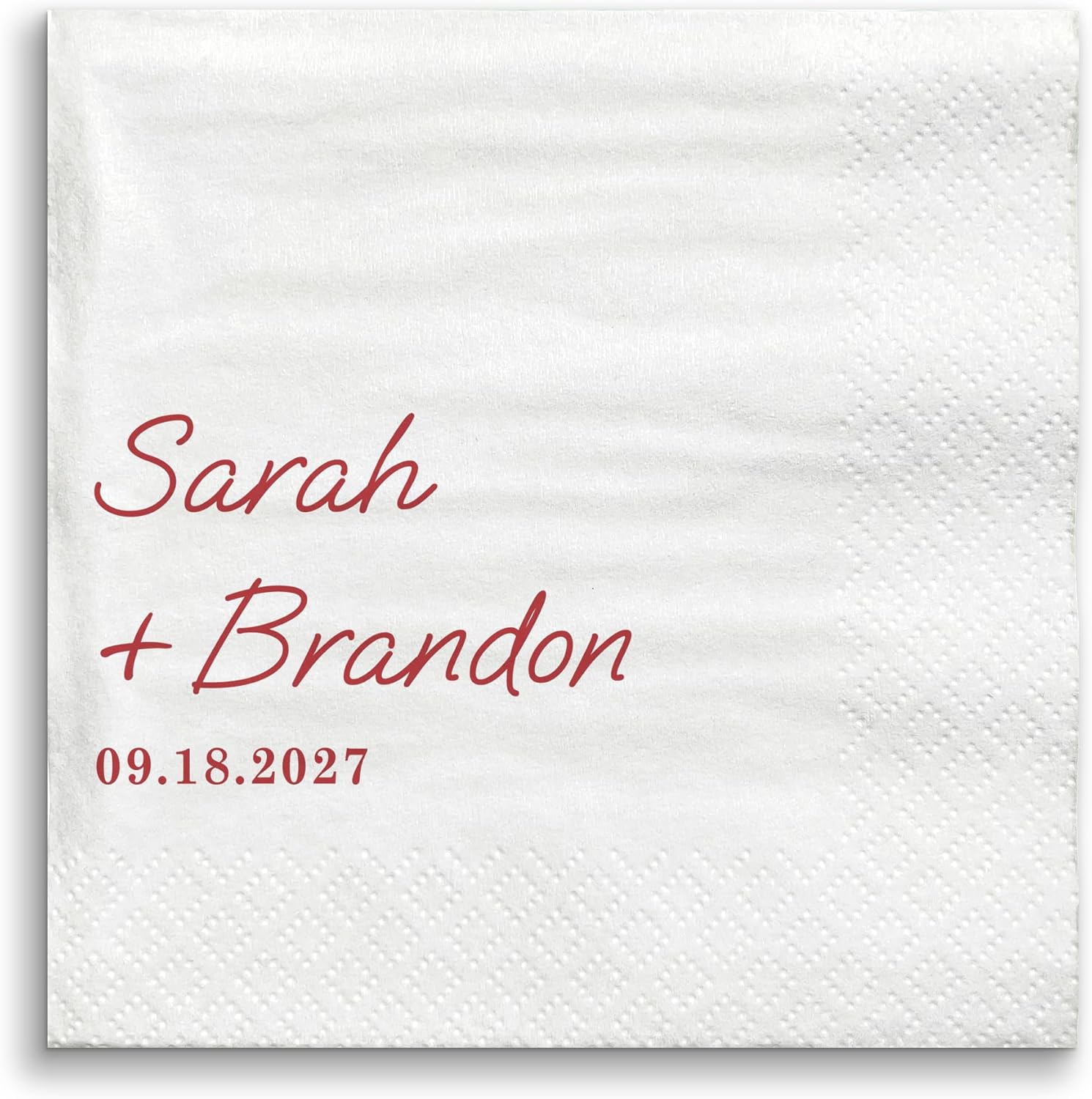 Big Dot of Happiness Personalized Simple Script Cherry Red Wedding Party Napkins, Custom Bridal Shower or Anniversary Party Decor, White 3-Ply Paper Beverage Napkins - 50 Count