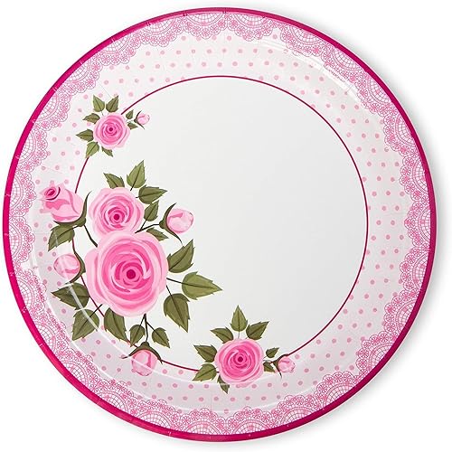 Miniatura 6 de Royal Bluebonnet Suministros para fiestas florales de Pascua, juego de 24 platos de papel rosa (7 y 9 pulgadas), servilletas de papel y vasos de