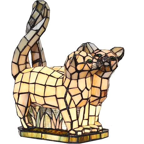 Bieye L10771 Kittens in Love Stained Glass Kitty Lamp
