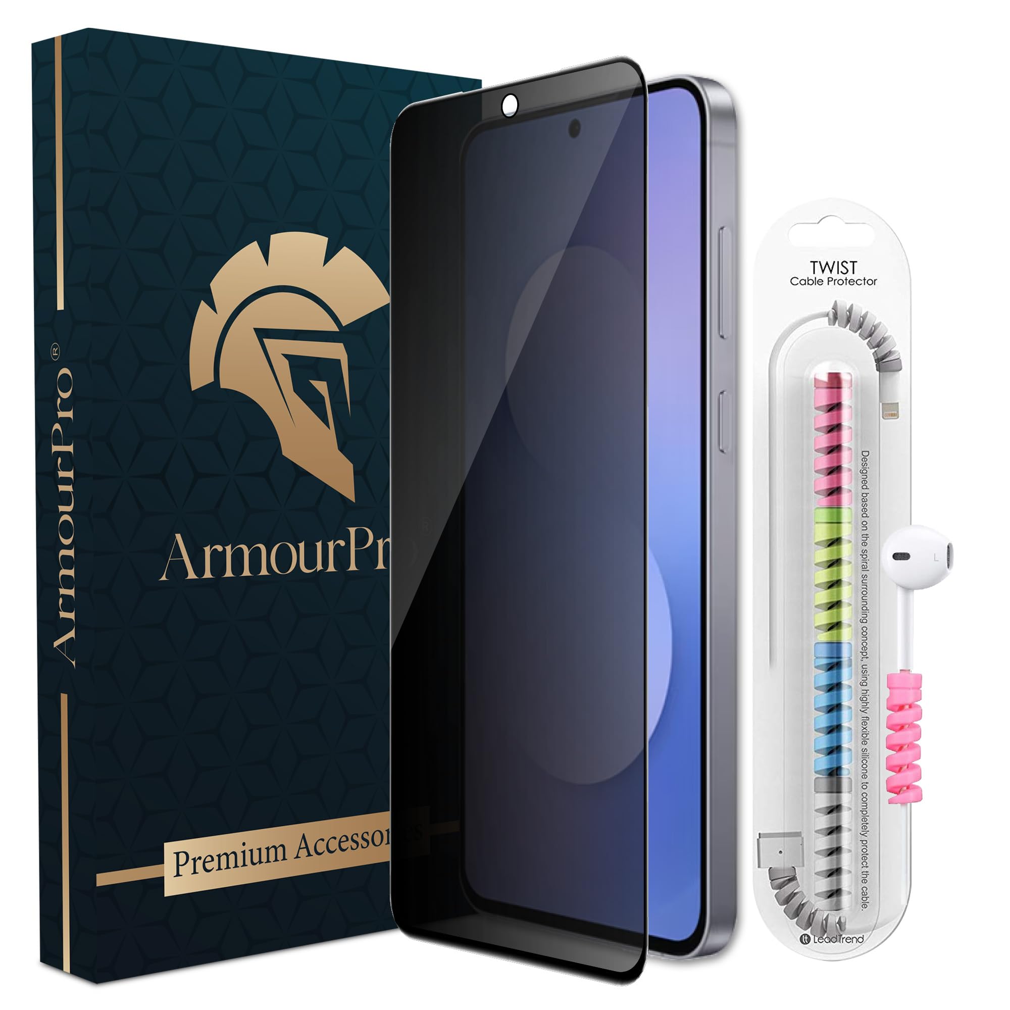 ArmourPro Privacy Tempered Glass Compatible for Samsung Galaxy S25 FE (6.7 Inch) Edge to Edge Coverage with Easy Installation kit & Cable Protector | Black Anti-Spy Privacy Protection-image-20