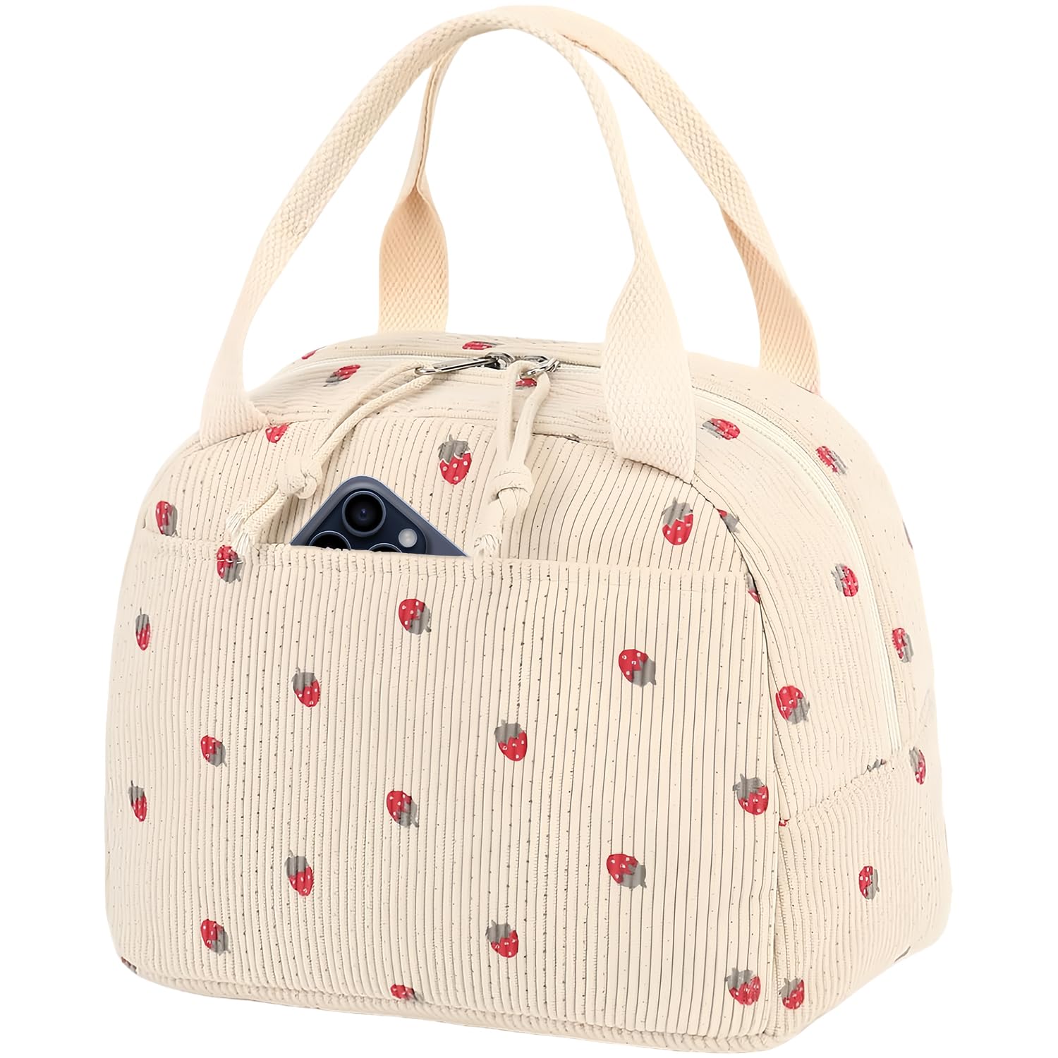 Angju Lunch Bag for Women Men Cute Corduroy Lunch Tote Bags Reusable Insulated Lunch Box Large Capacity Reusable Insulated Cooler for Work Picnic or Travel