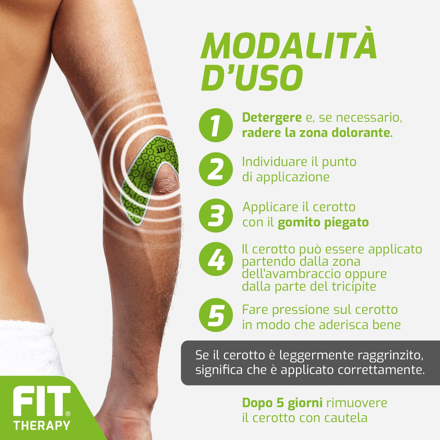 FIT Therapy – Cerotti Antidolorifici e Antinfiammatori Gomito - Per Epicondilite, Tendinite, Borsite, Artrosi - NON SCALDA, Impermeabile, Senza Farmaci, Dura 5 Giorni (10 Cerotti)