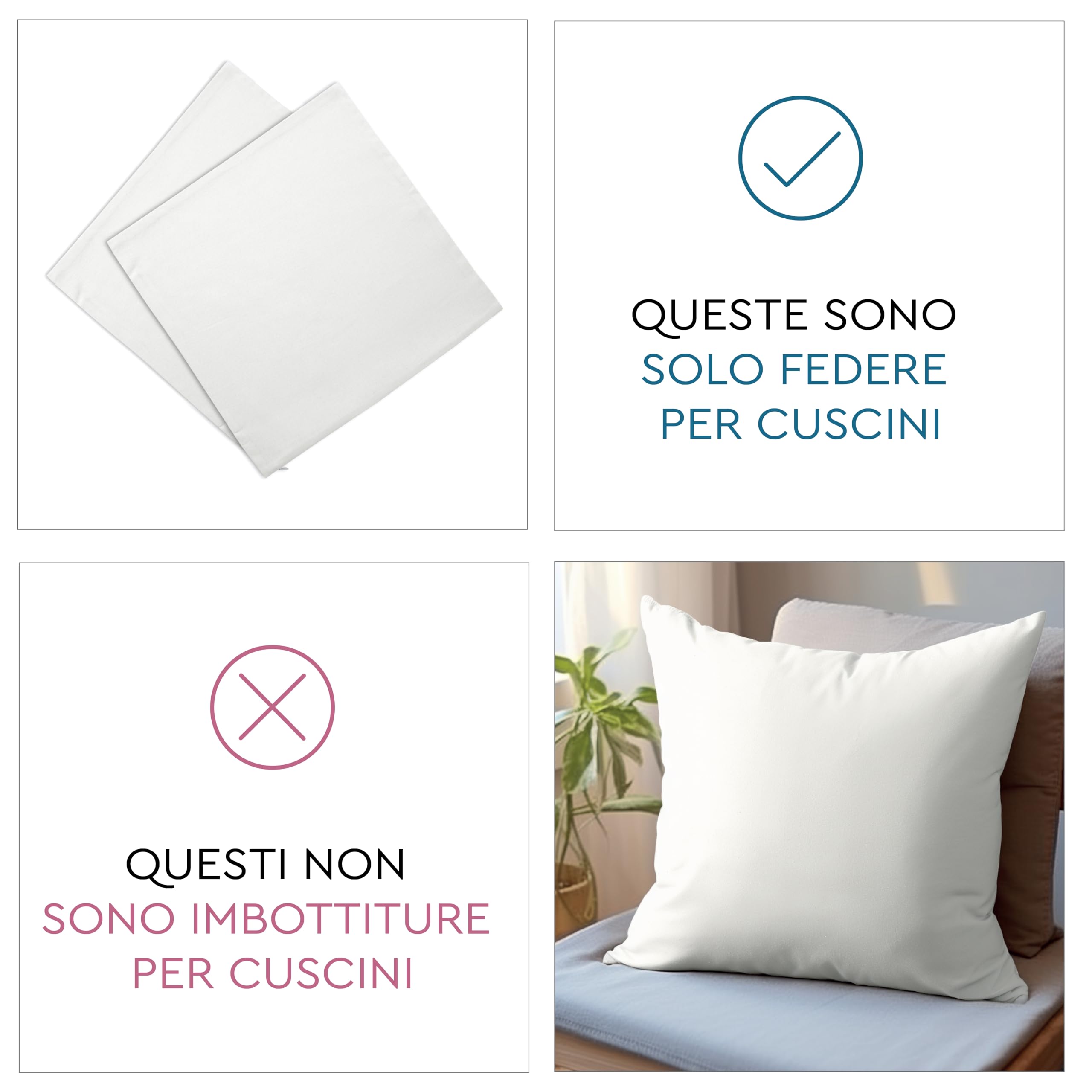 Encasa XO Federe Cuscini, senza imbottitura 16"x16" Bianco | Sublimazione, Fai da Te | Twill di Poliestere | Cerniera Invisibile | Lavabile in Lavatrice | Set di 10