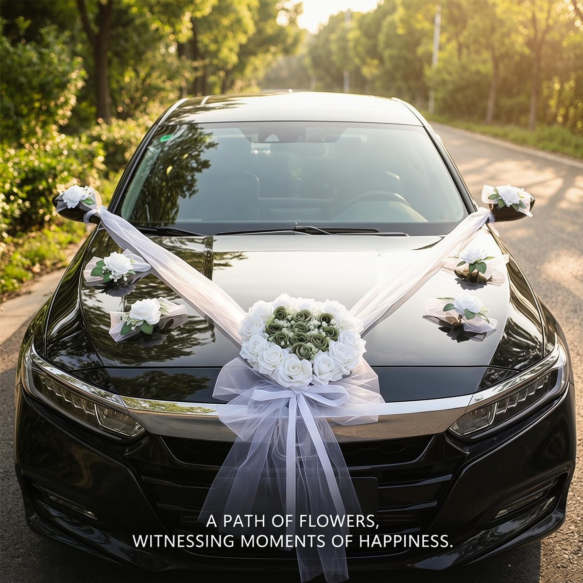 Hochzeits-Autodekoration mit die Motorhaube und den Rückspiegel & Blume am Heck, Auto-Girlande, Seidenblumen-Verzierung für Hochzeitsautodekoration Feiern Partys und DIY-Dekorationen2#