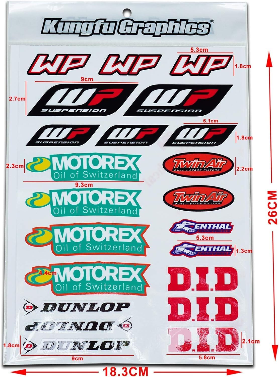 Motocross Sponsor Logos Racing Sticker Sheet Universal (7.2 x 10.2 inch), Black Red Green