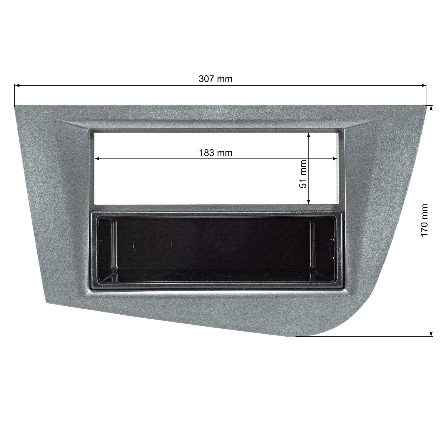 tomzz Audio 2449-012 Radioblende Set kompatibel mit Seat Leon 2 (1P) Bj.2005-2012 graumetallic mit Quadlockadapter ISO Fakra Antennenadapter Phantomeinspeisung DIN
