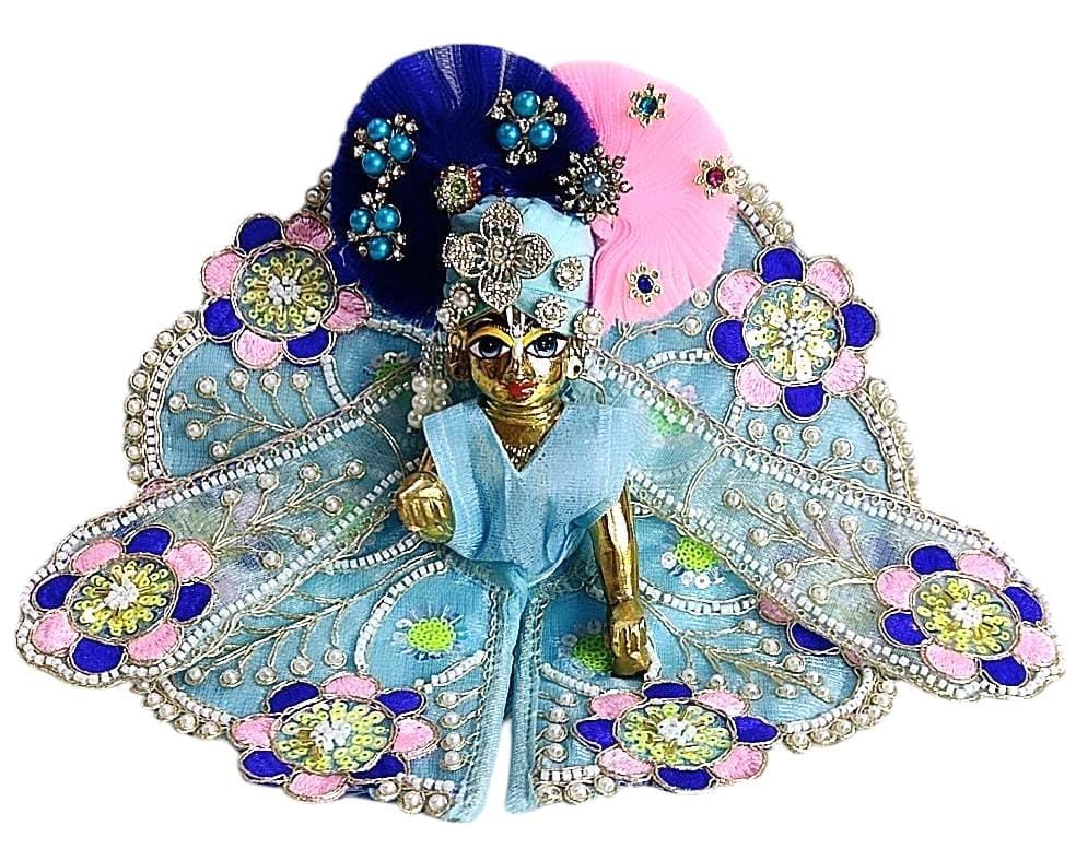 Image of Partish Laddu Gopal Poshak with Pagdi Size 1 l Ladoo Gopal Dress l Bal Gopal l Kanha Ji Thakur Ji Heavy Dress (Blue, Size 1)
