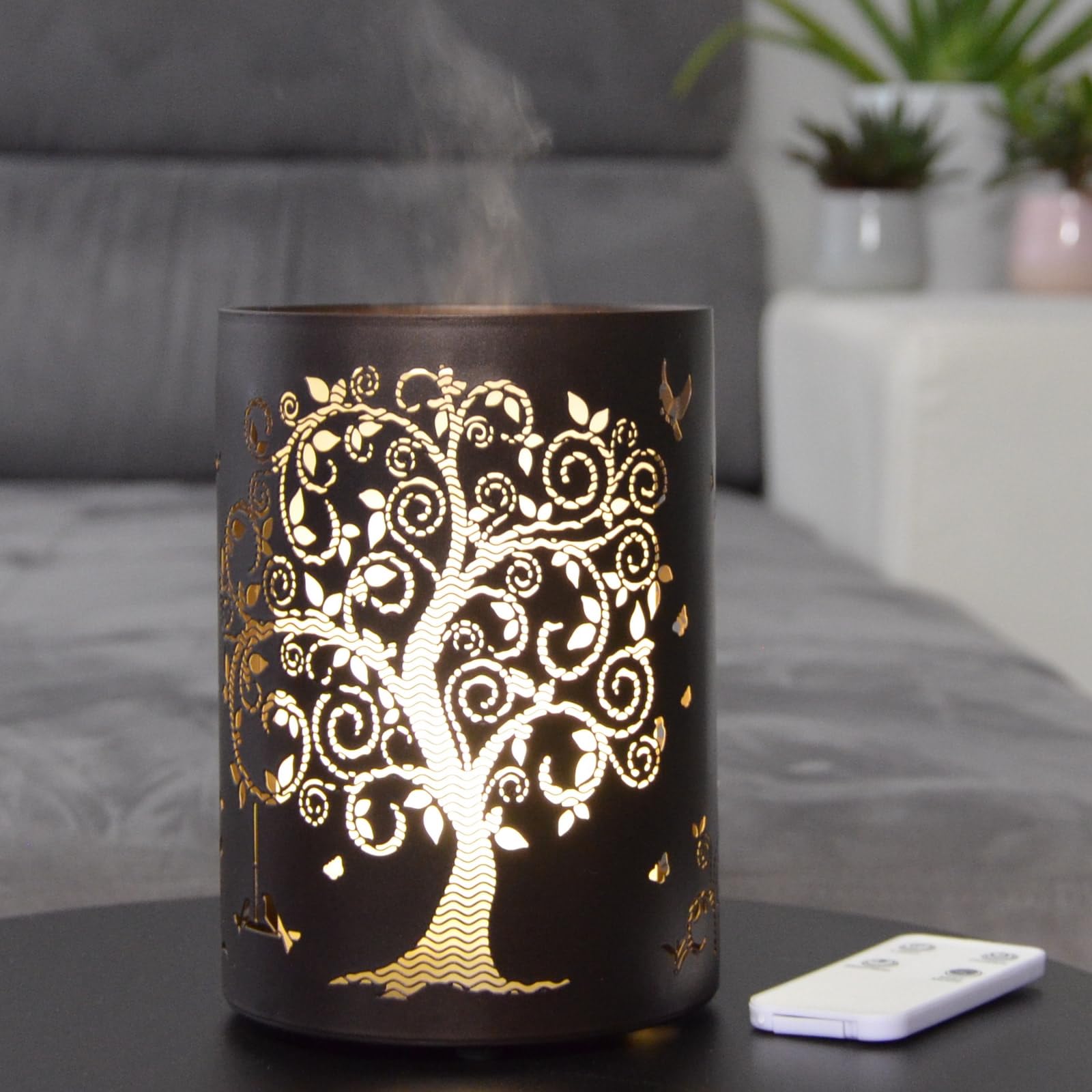 ZEN ARÔME Diffuseur d’Huile Essentielle Vita – Diffuseur Ultrasonique Aromathérapie à Froid - Diffuseur Électrique Parfum Maison avec Télécommande - Éclairage LED Effet Bougie – en Métal et Verre
