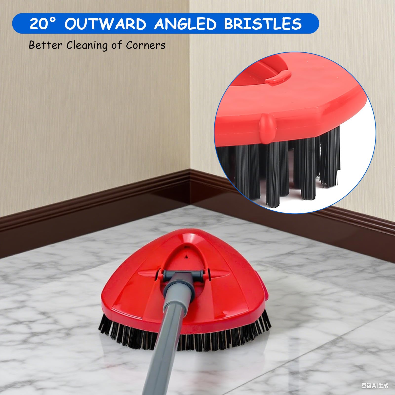 2 Pcs Cepillo de Repuesto para Vileda Turbo Fregona, Cabezal de Limpieza Giratorio Triangular para Vileda Turbo Spin EasyWring, para Baño, Cocina, Piscinas y Patios