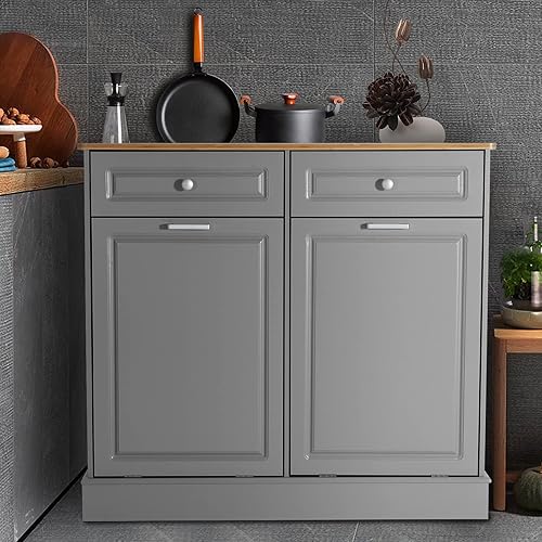UEV - Gabinete doble de cocina para basura, dos gabinetes de basura inclinables con cajones sólidos, mueble independiente para cocina, contenedor de