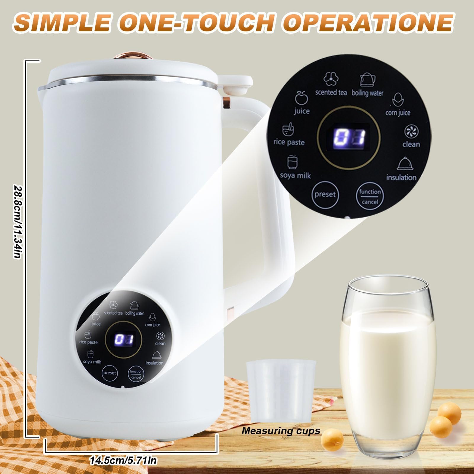 1L Sojamilch Maker Nussmilchmaschine 8 in 1 Hafermilch Maker mit LED Anzeige, Timer, Auto-Clean, Filterfrei, Warmhalten, Hausgemachte Soja-Mandel-Pflanzenmilch