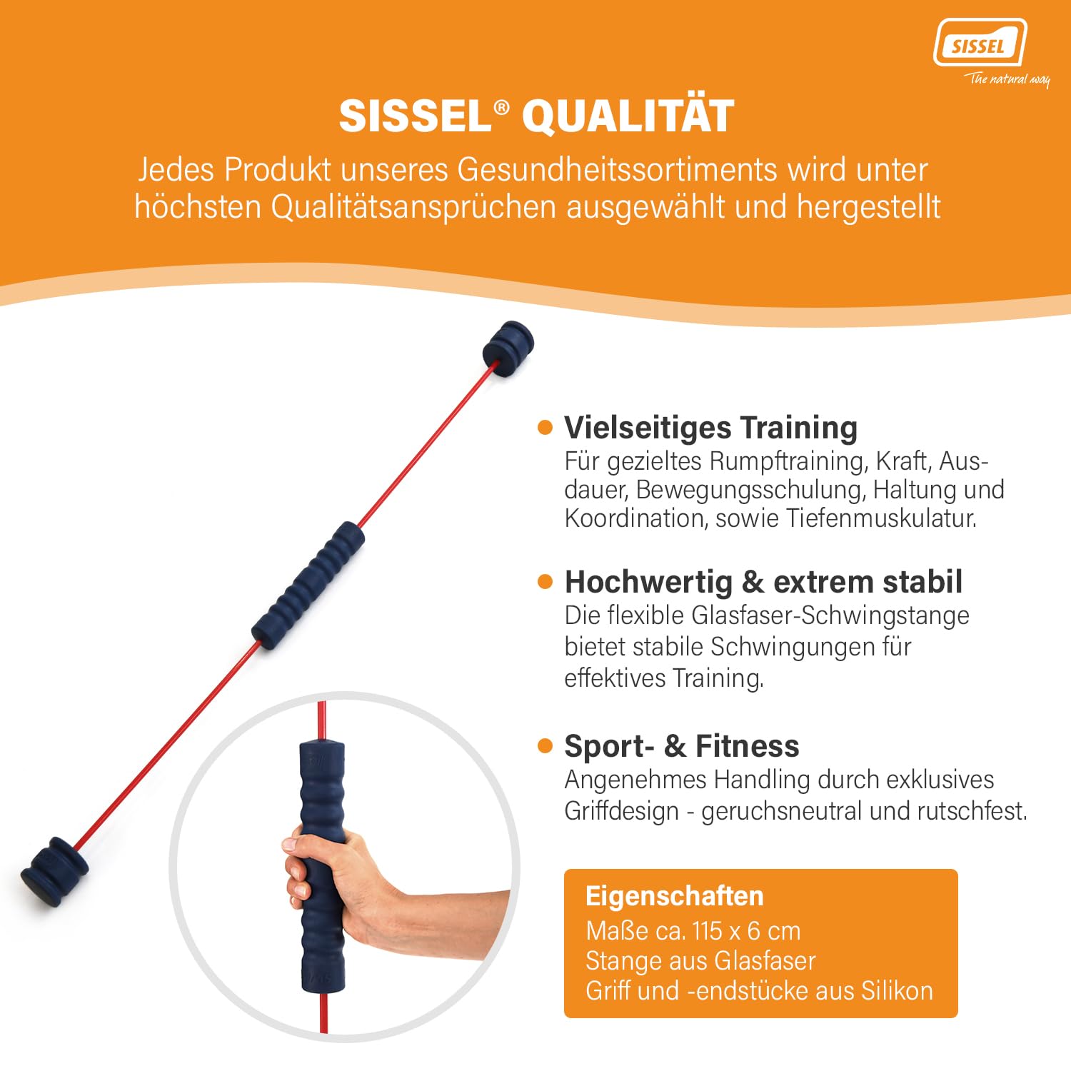 SISSEL® Sport Swing Plus | Core-Training & Rumpfmuskulatur | Exklusives Griffdesign | Fitness & Sport | Stabile Schwingstange | Maße: 115x6 cm