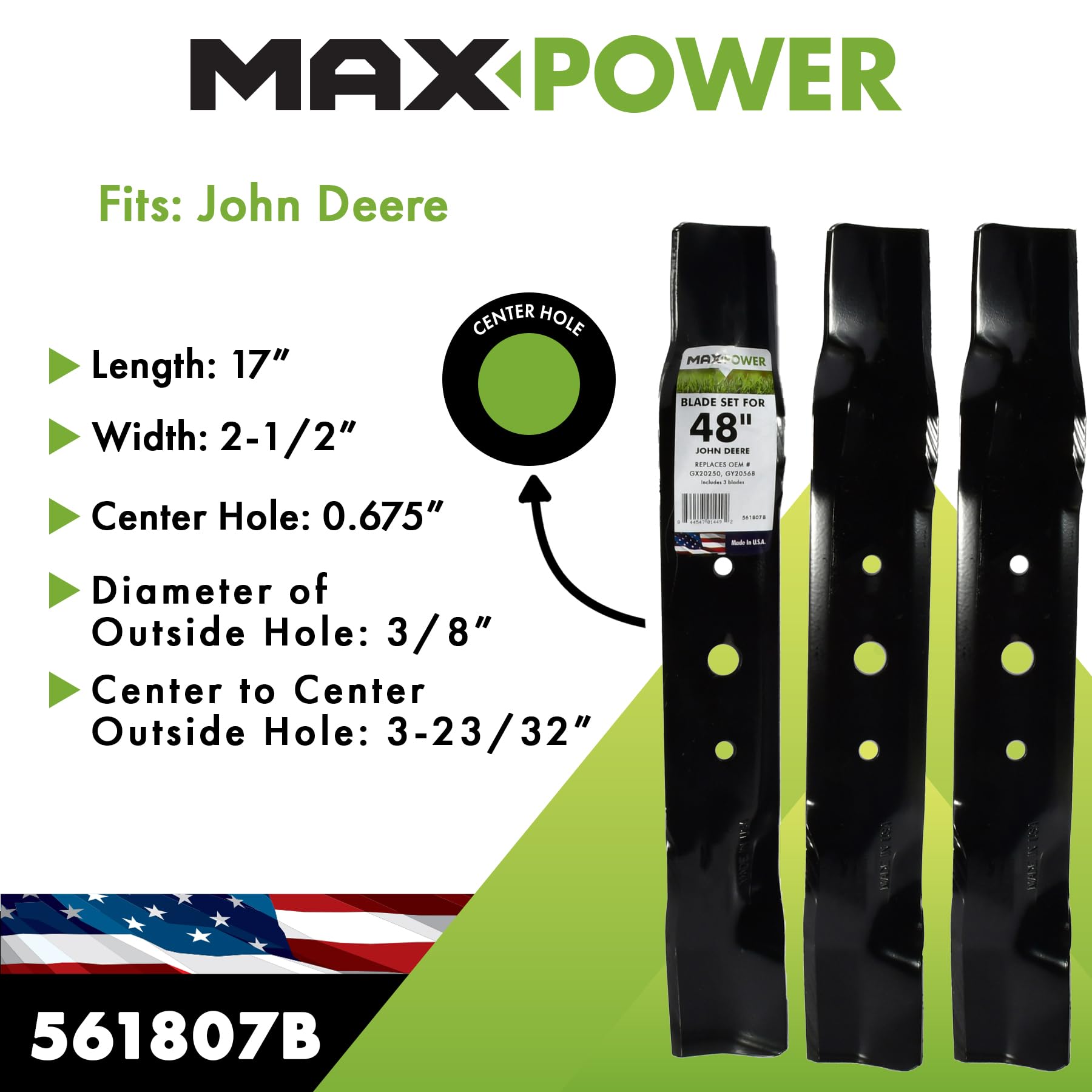 Maxpower Cuchillas de cortacésped 561807, sustituye a OEM # GX20250, GY20568, 50-2141, Negro