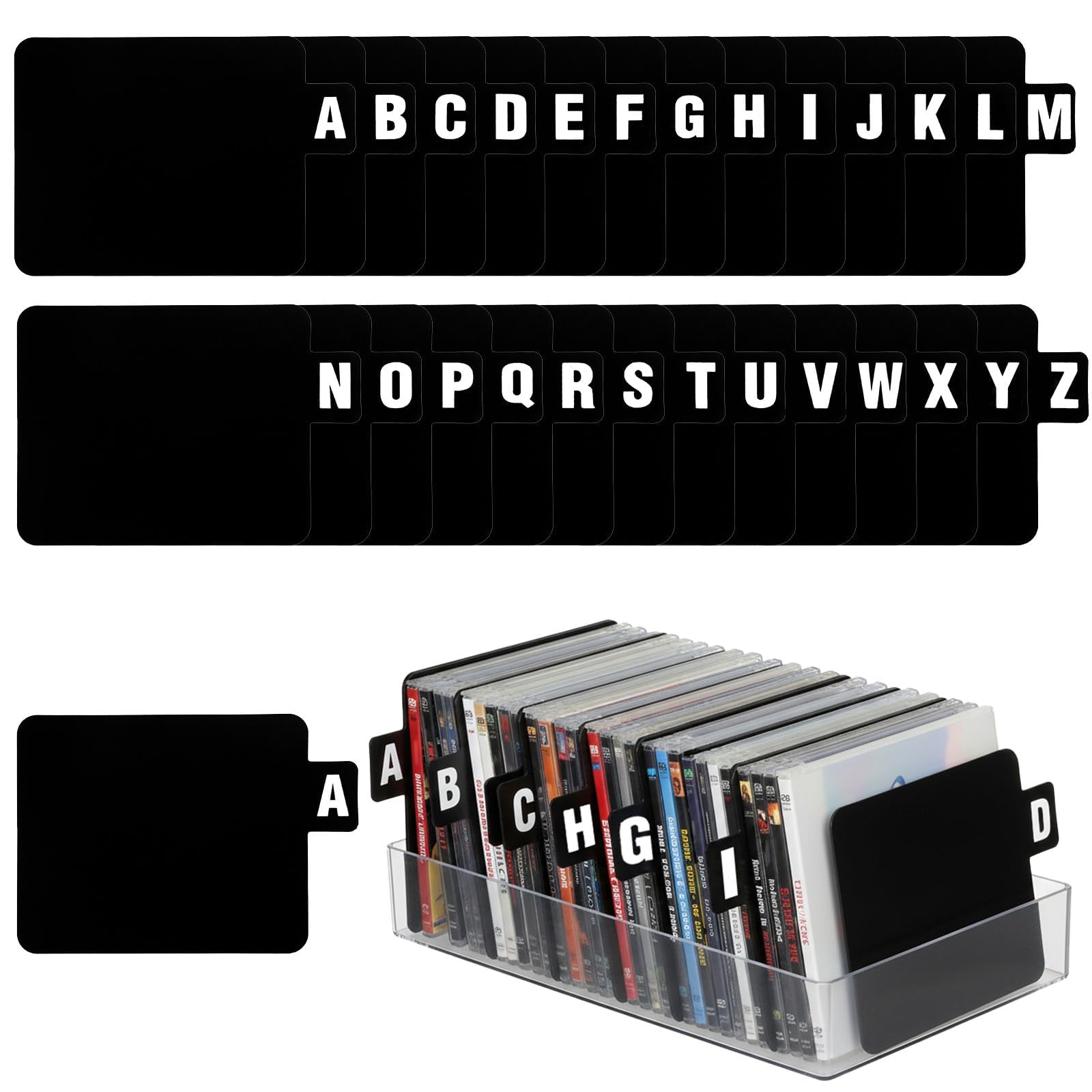 26 x czarne przegrody winylowe, alfabetyczne rozdzielacze A-Z, organizer na płyty winylowe z zakładkami alfabetycznymi do przechowywania płyt DVD, płyt CD, albumów i książek