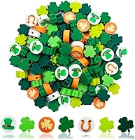 Vista 17 de 100 piezas de cuentas de shamrock de San Patricio hechas a mano de arcilla polimérica, cuentas espaciadoras de arcilla polimérica con estampados