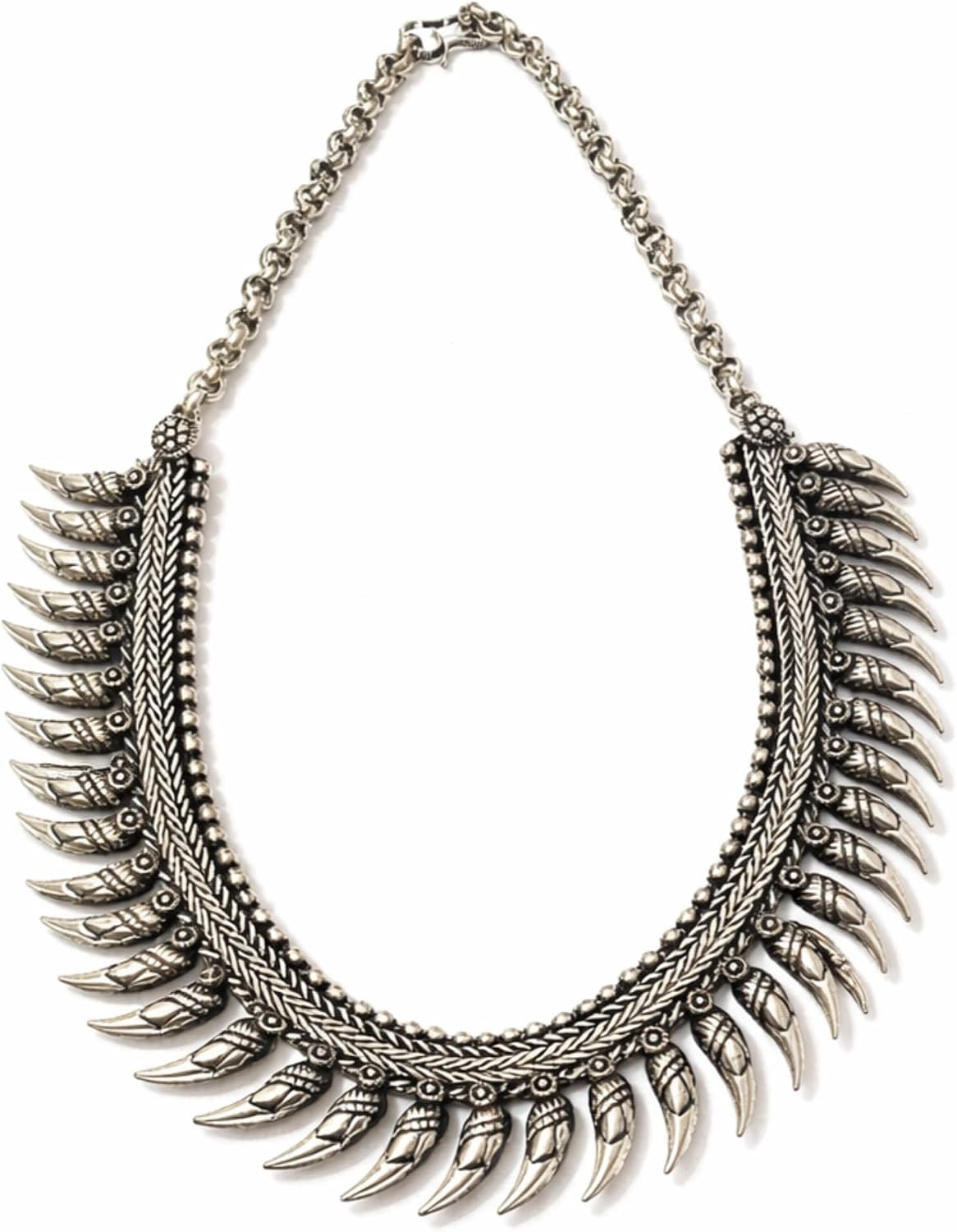 athizay Silver Statement Necklace for Women | Dressy Oxidized Tribal Fringe Choker | Bold Boho Jewelry