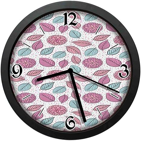 Amazon Co Jp パステルカラーのドットの背景に花が咲くと葉シンプルでレトロなファッション掛け時計 直径25 Cm ホーム キッチン