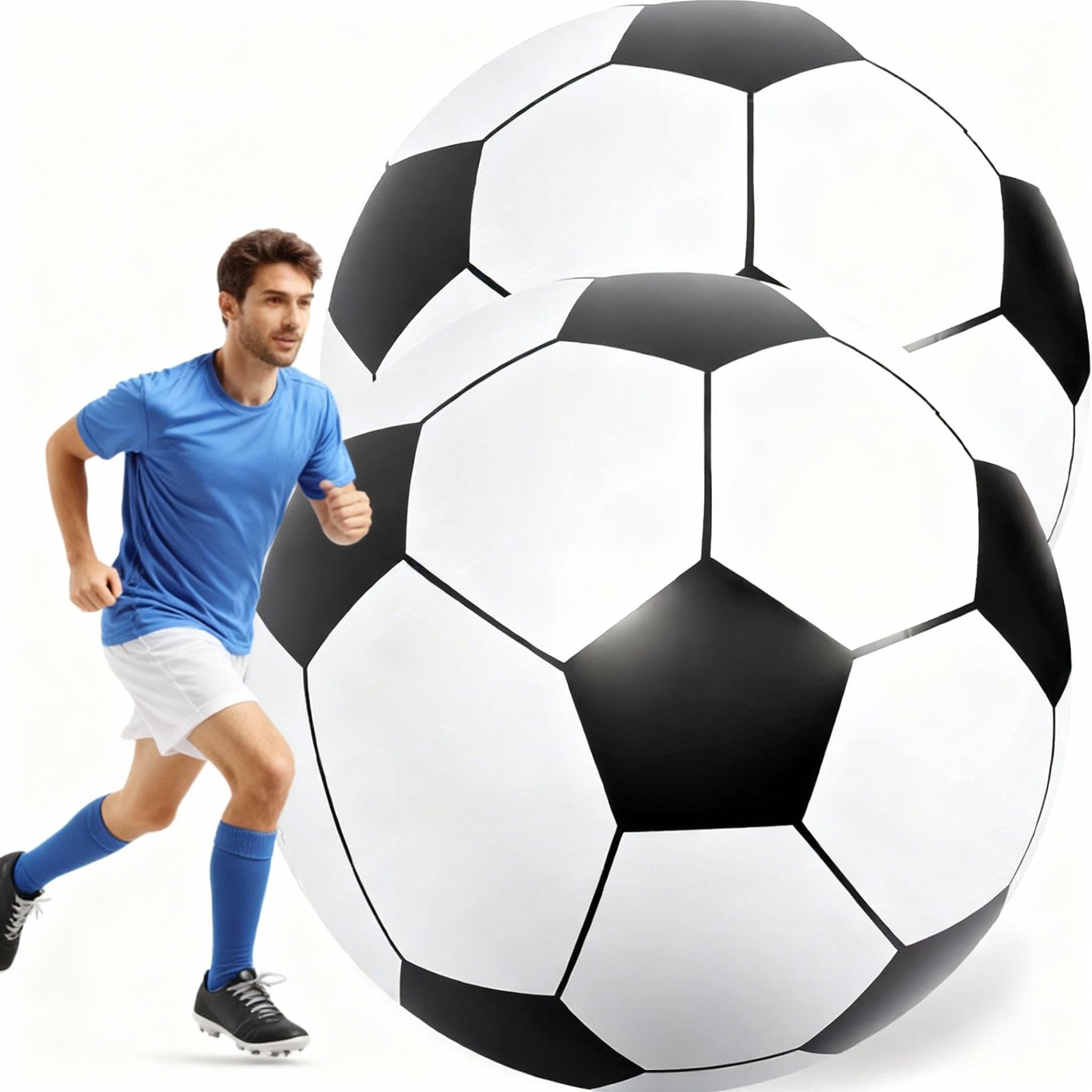 Lewtemi 2 Pcs 40 Inch Giant Inflatable Soccer Ball Large Huge Beach Balloons Oversized Football Sport Birthday Party Decoration Favor Gift Pool Supplies for Outdoor Piñata Activity