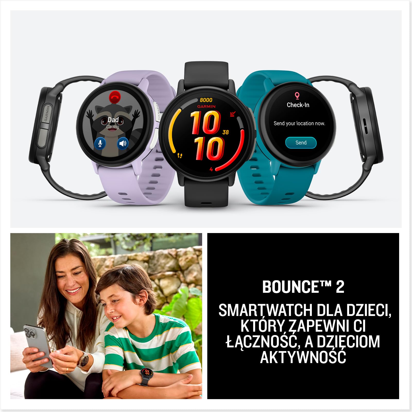 Garmin Bounce 2 Smartwatch i Monitor Aktywności Dla Dzieci, Wodoorporny, Czas działania baterii do 2 dni, Slate Grey
