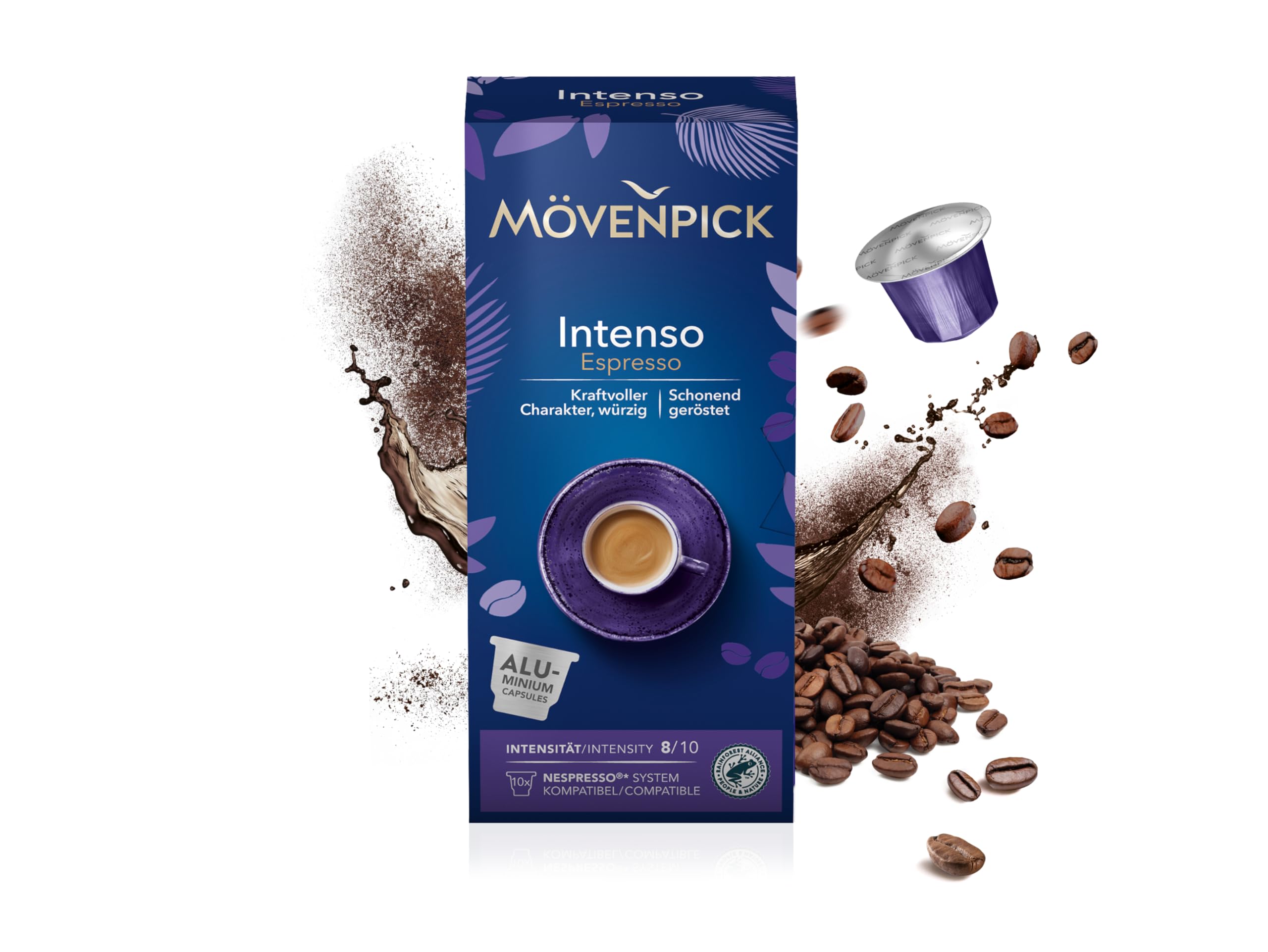 MOVENPICKIntenso Espresso Nespresso Compatible Aluminum capsules Intensity 8/10, Pack of 10 capsules