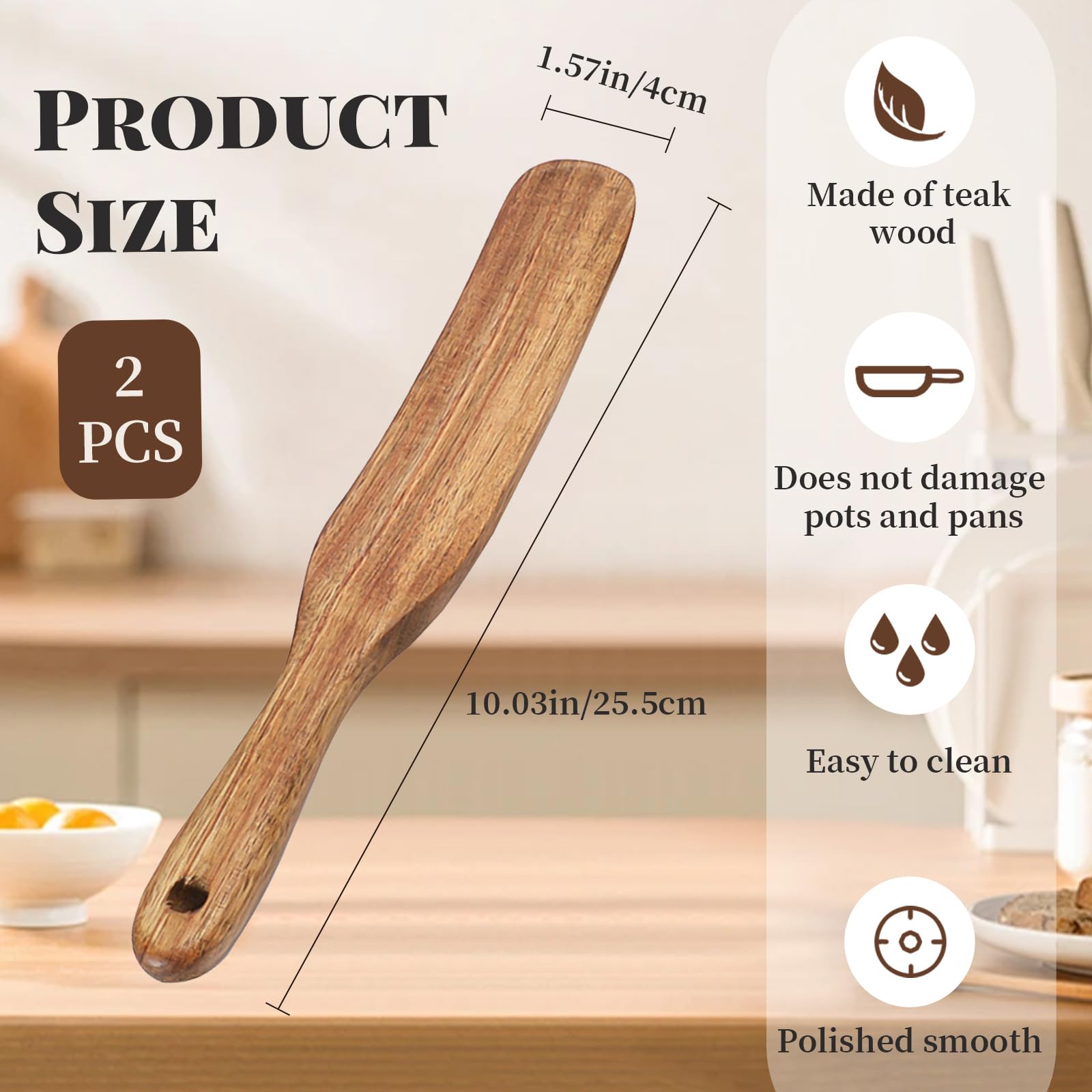 Betinyar 2pcs Wood Sourdough Spatula, Wooden Spurtle Spatula Dough Stir with Hanging Holes - Image 2
