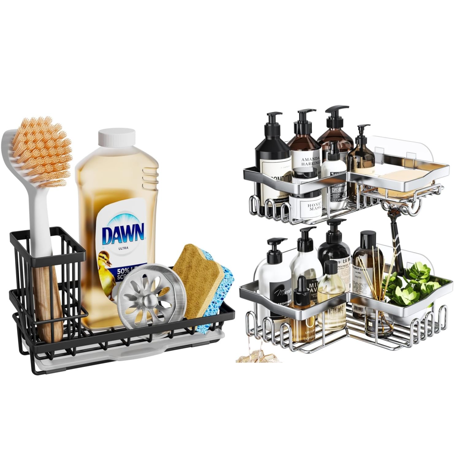 SWTYMIKI Sink Caddy Sponge Holder Shower Caddy Corner Kitchen Sink Organizer with Brush Holder 2 Pack Shower Organizer