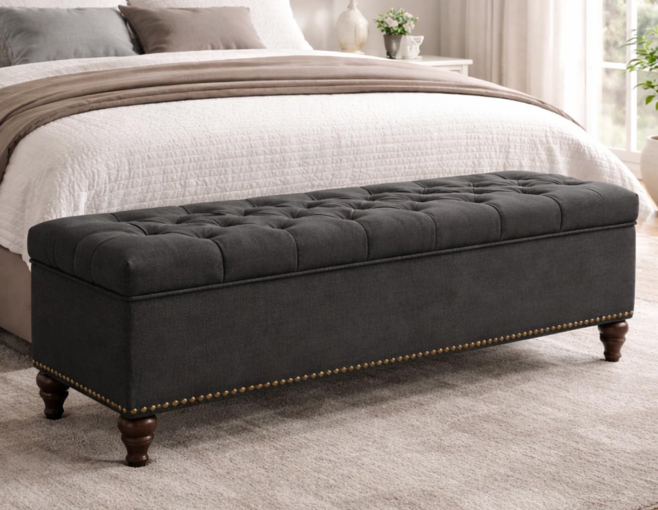 Casaliving Closan Ottoman Bench with Storage for Living Room, Storage Chest for Sofa Couch Bedroom | Hall Office (Black Colour)-image-42