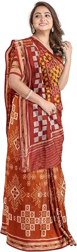 PRITIsree Sambalpuri Handloom Cotton Ikat Khandua Women's Brown Cotton Saree With Blouse pc 5SE9BC-1041