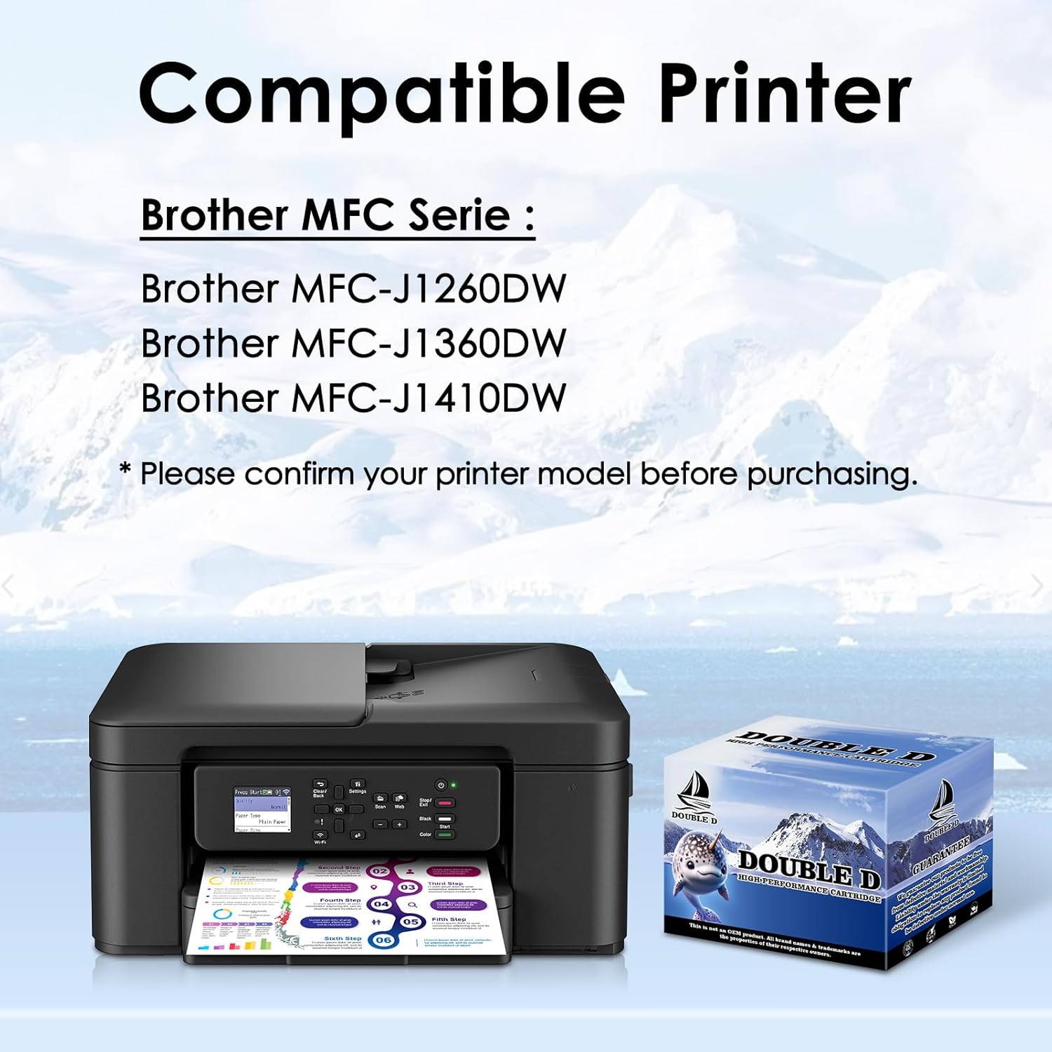 DOUBLE D LC501 Ink Cartridges Compatible Replacement for Brother LC501 LC501XL use with Brother MFC-J1260DW MFC-J1360DW MFC-J1410DW Inkjet Printer (BK/C/M/Y, 4 Pack)