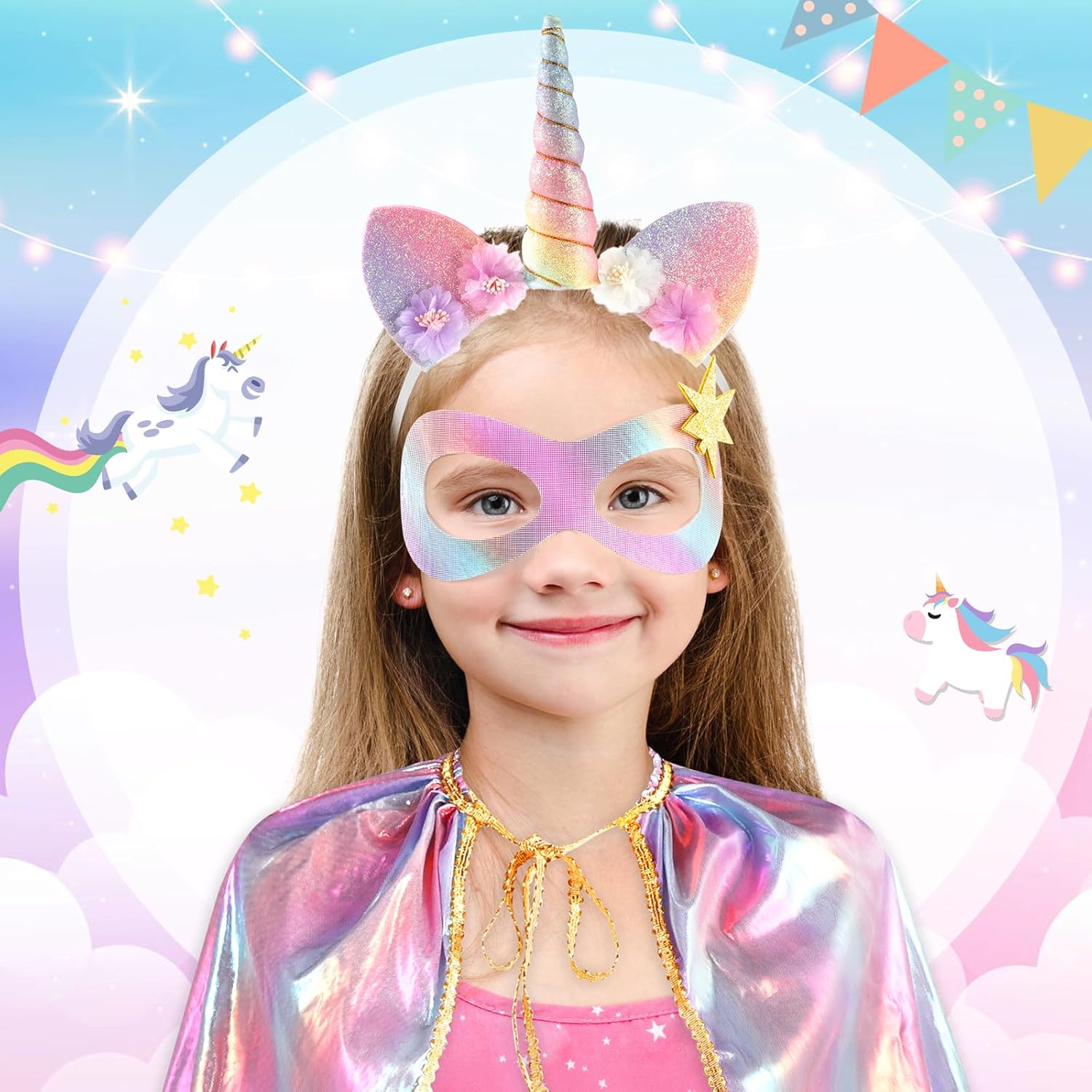 Princess Costumes for Girls Unicorn Costume Kids, Tutu Skirt, Unicorn Headband, Princess Cape, Eyemask - Girls Fancy Dress for Birthday, Halloween - Image 5