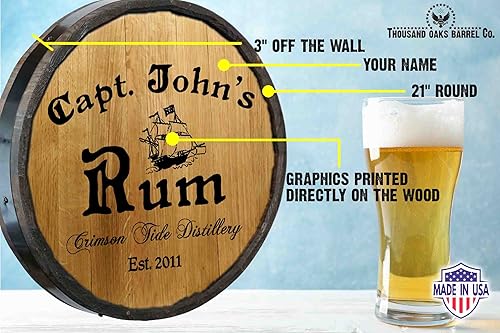 Vista 205 de THOUSAND OAKS BARREL CO. Personaliza el letrero de un cuarto de barril con cócteles de gato negro, barril de vino hecho de madera de roble de alta