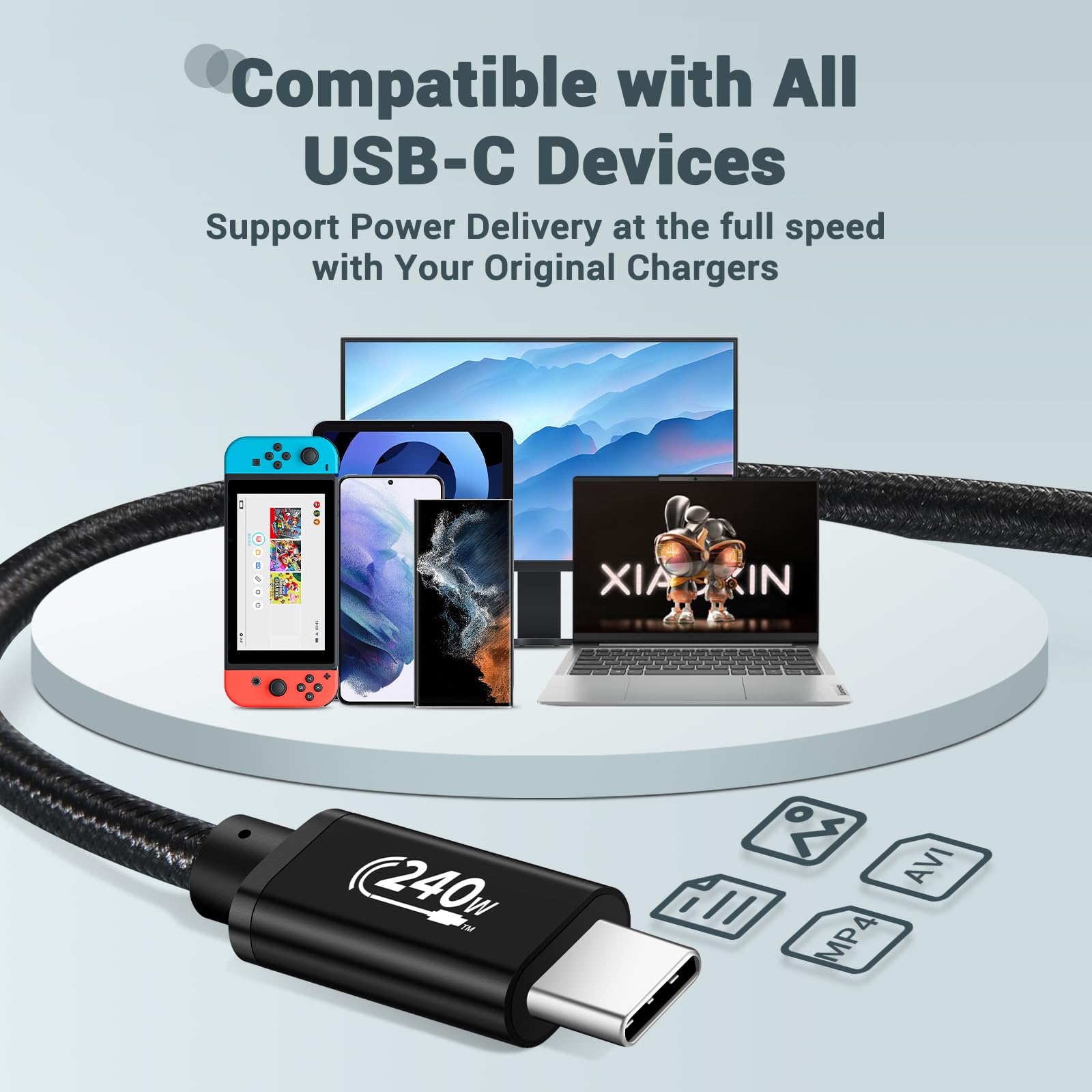 RVP+ Cavo USB 2.0 PD240W (tipo C a tipo C), cavo in nylon intrecciato di tipo C compatibile con iPhone 15/15 Pro/15 Plus/15 Pro Max, MacBook Pro, iPad Pro, Samsung, Pixel ect - Nero - 6 piedi -
