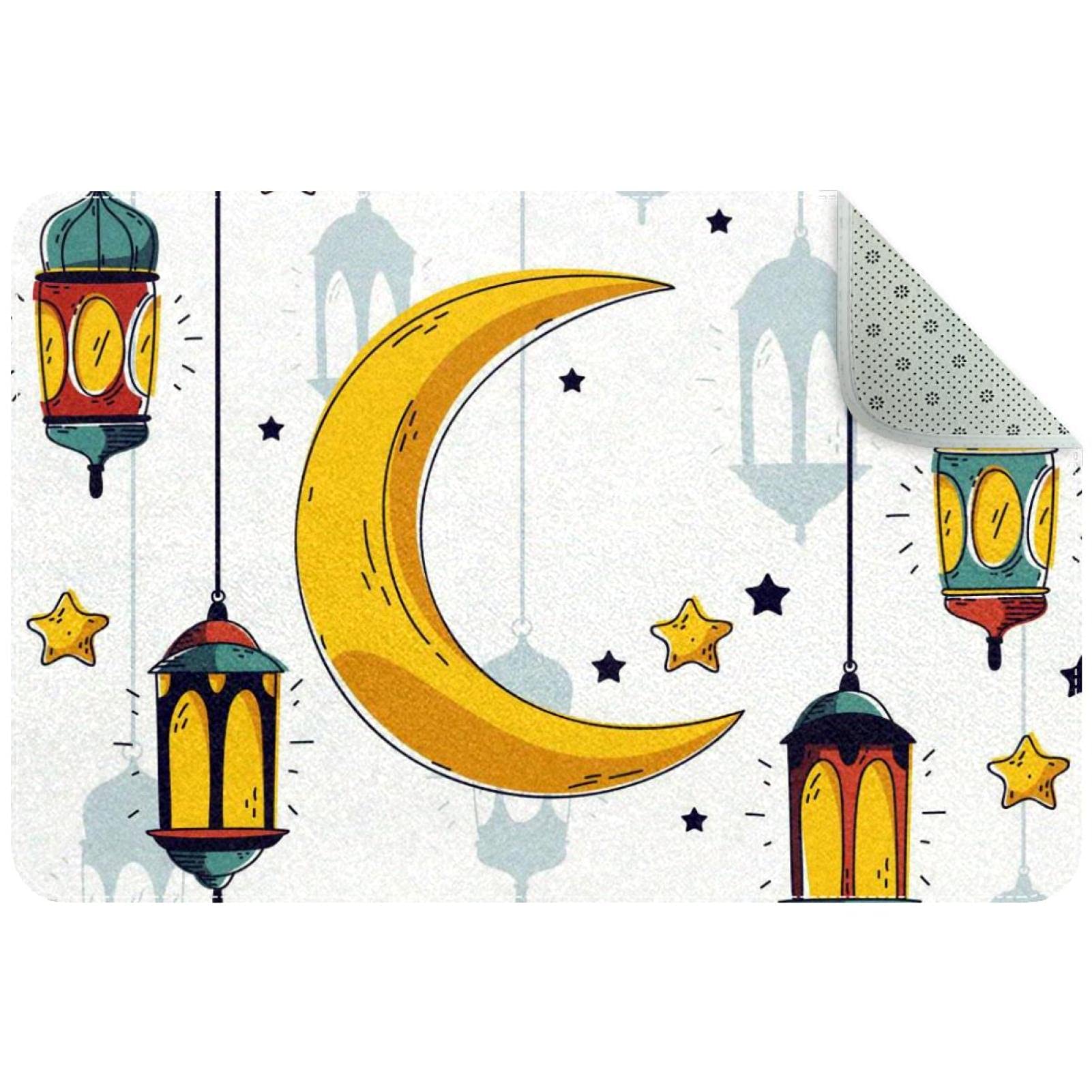 Tapis de porte motif lune et étoile lavable en machine haute densité