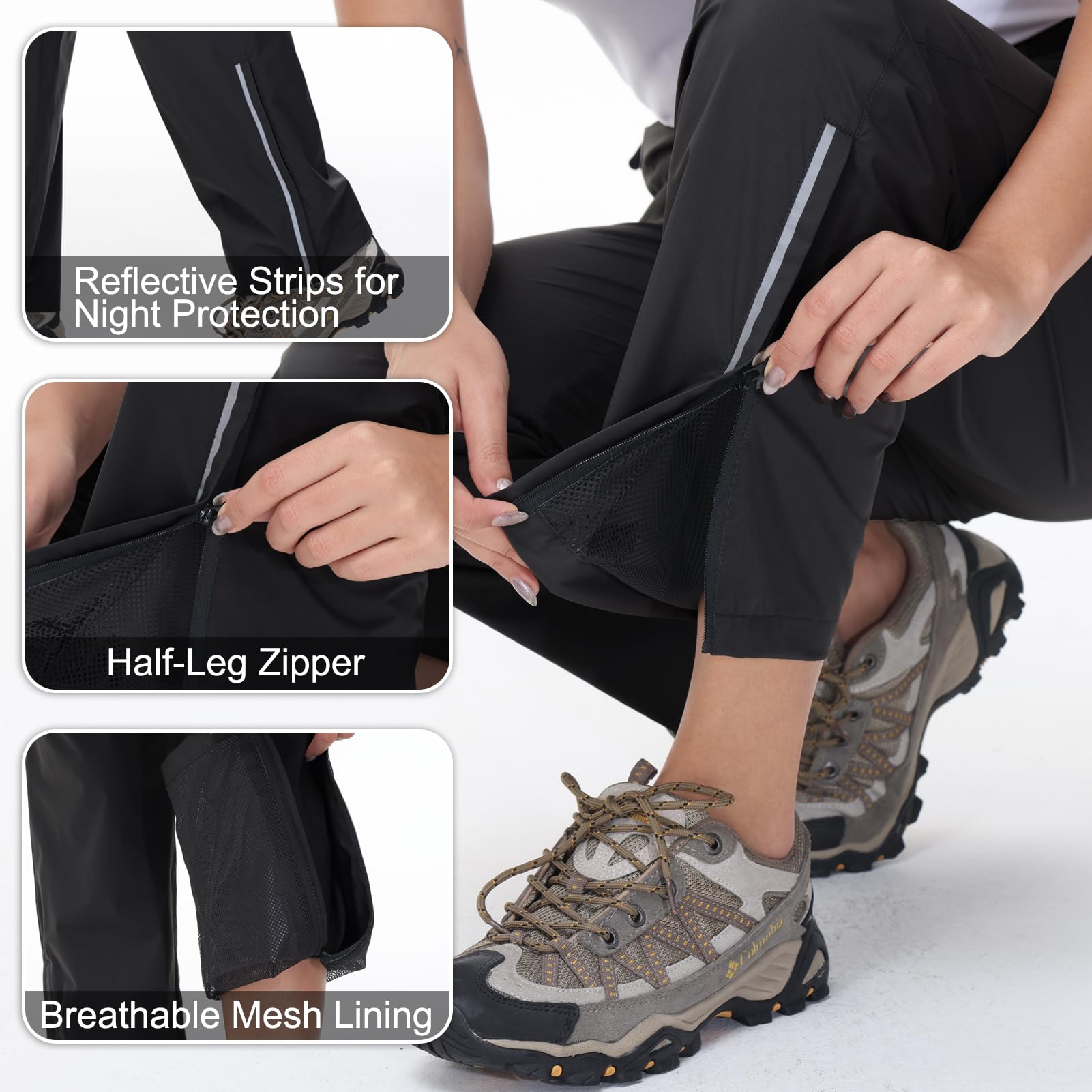 MOCOLY Surpantalon Imperméable Femme Pantalon Pluie Léger Réfléchissant Vélo Moto Randonnée Camping Extérieur