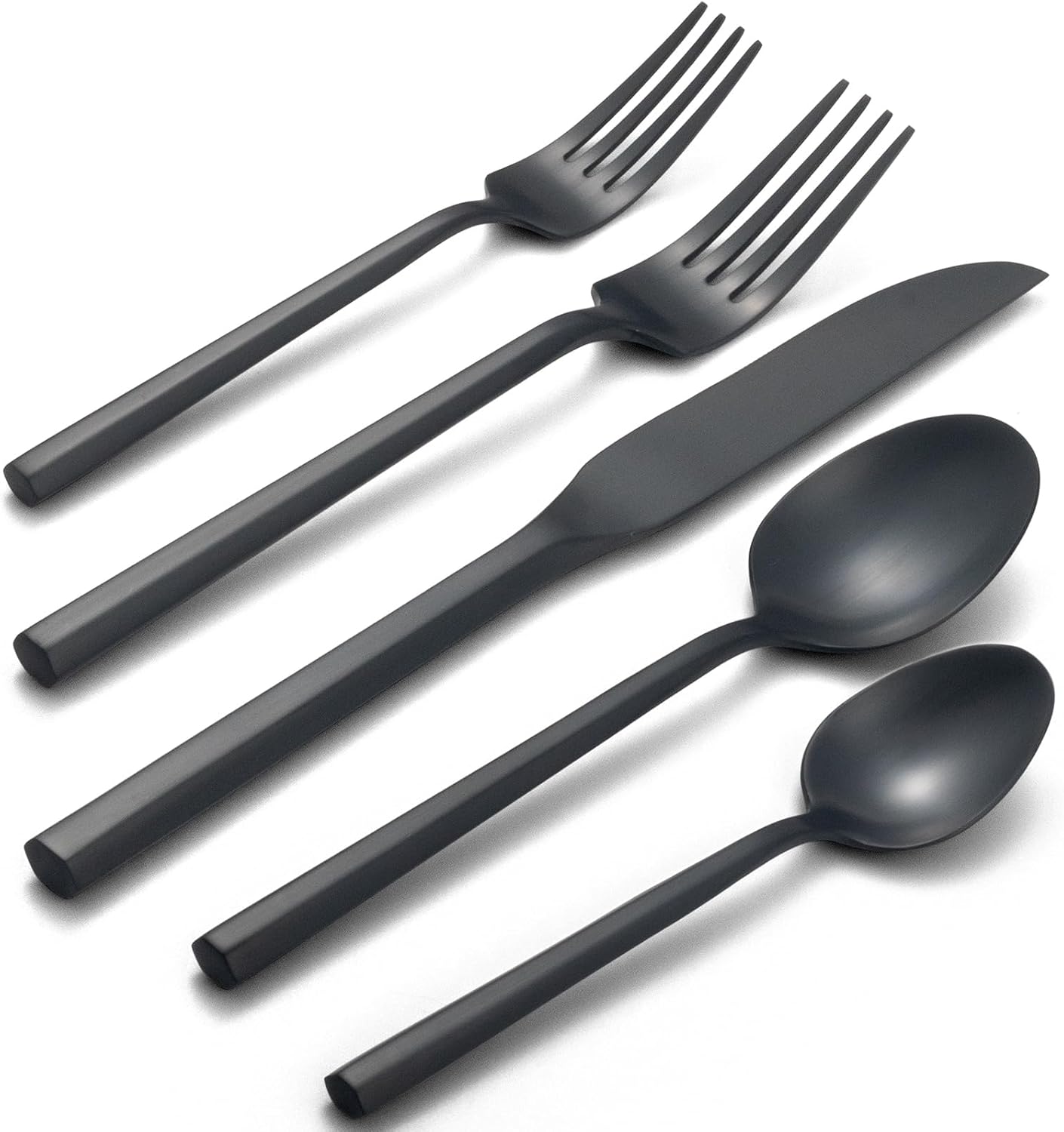 Alata Hexagon Black 20-Piece Forged Silverware Set Stainless Steel Flatware Set,Service for 4,Matte Satin Polished Cutlery Set,Dishwasher Safe