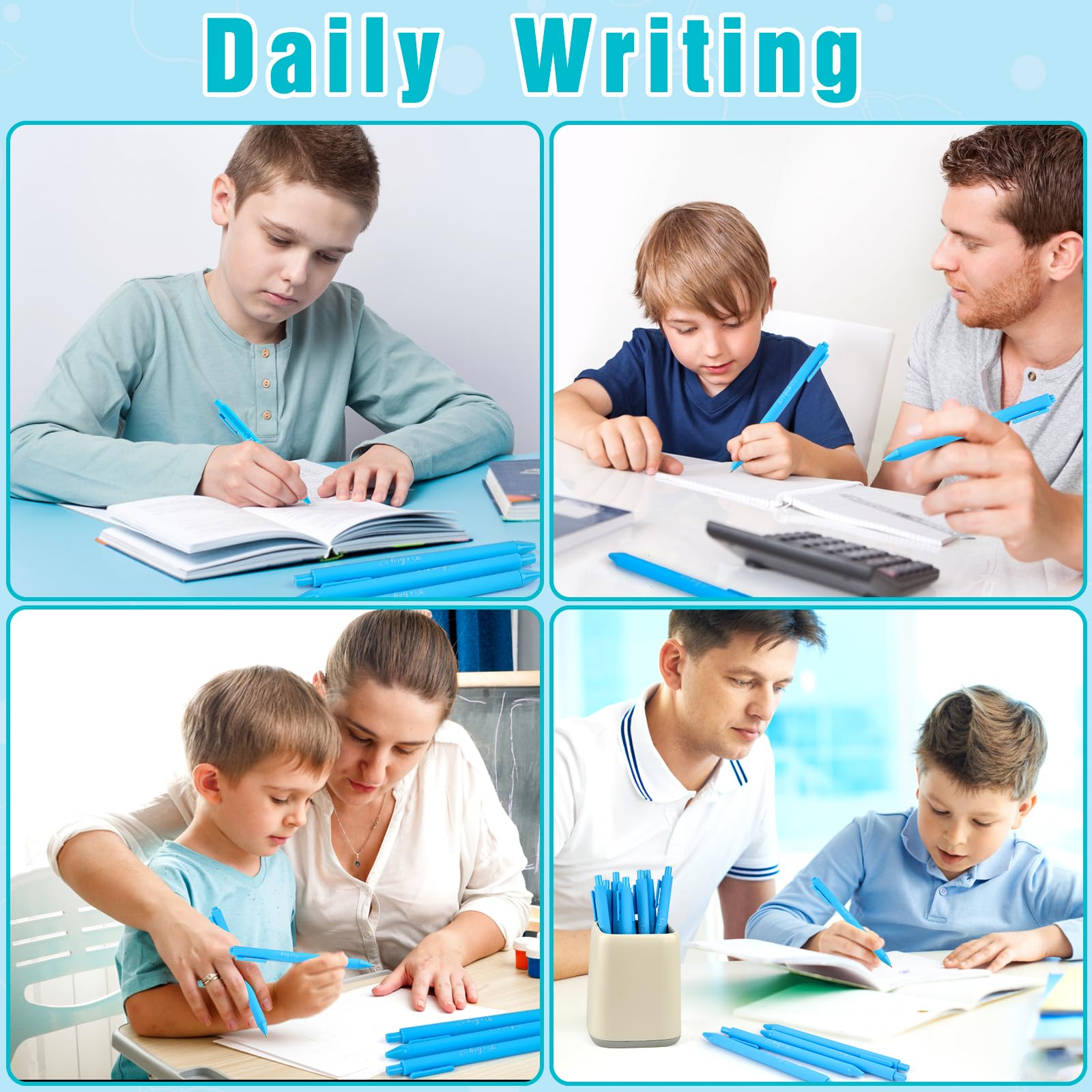 60 bolígrafos azules para baby shower, bolígrafos retráctiles con tinta negra para fiestas de niños, baby shower, invitados, profesores, estudiantes, oficina, escuela, escritura, diario, suministros