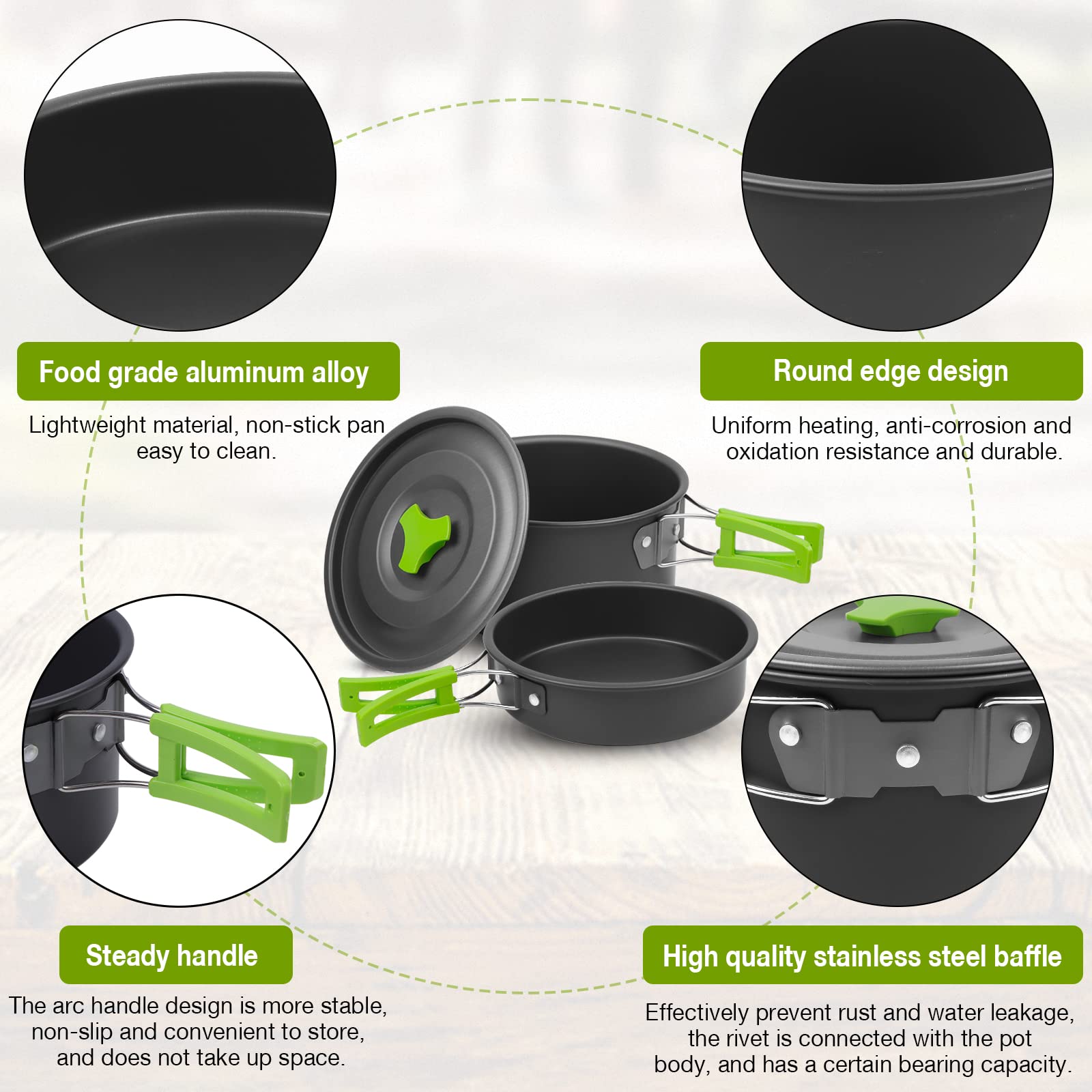 Juego de Cocina para Acampar, 14 Piezas Camping Cookware Outdoor Utensilios Cocina Camping Ollas de Aluminio Ligero Plegables Set de Ollas Camping, para 2-3 Personas Camping Senderismo