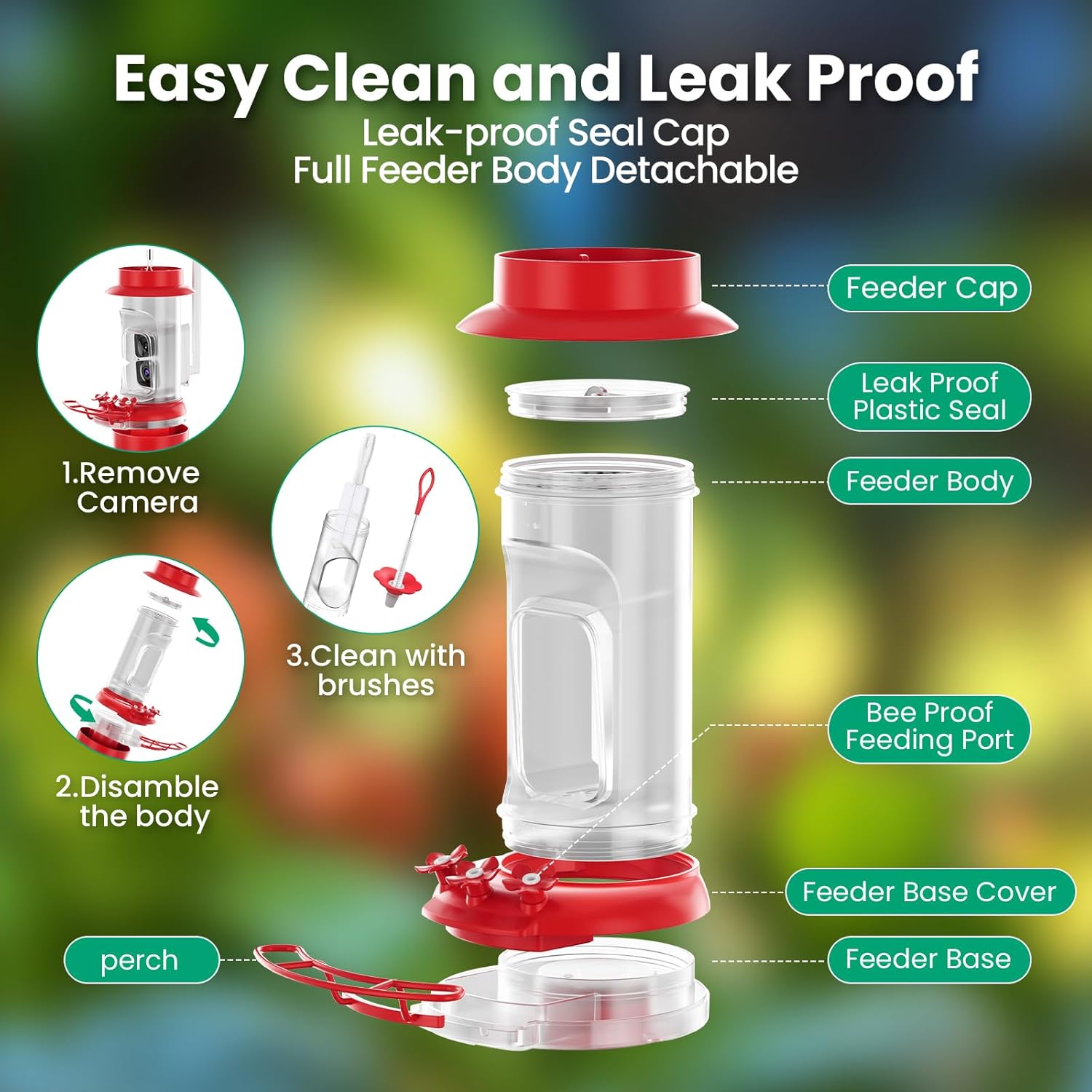 Soliom Hummingbird Feeder with Camera, Smart Bird Feeder Camera with 2K Live View AI Identify Species, Leak Proof & Ant Moat & Bee Proof, Outdoor Pole/Hook Hanging, 16 OZ Ideal Gifts for Family-Red - Image 7