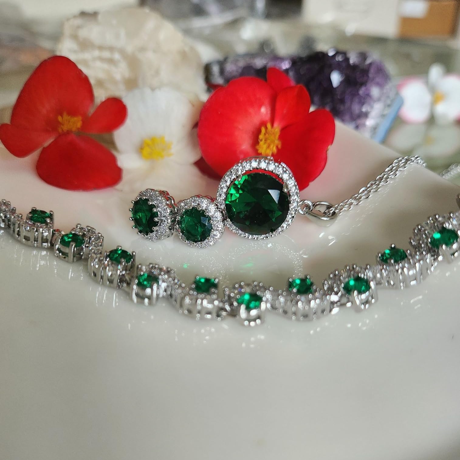 Crystalline Azuria Schmuck-Set für Damen Hochzeit Schmuck-Set mit Halskette und Ohrringe für Braut Zirkonia Kristalle Brautjungfer Kostüm Schmuck