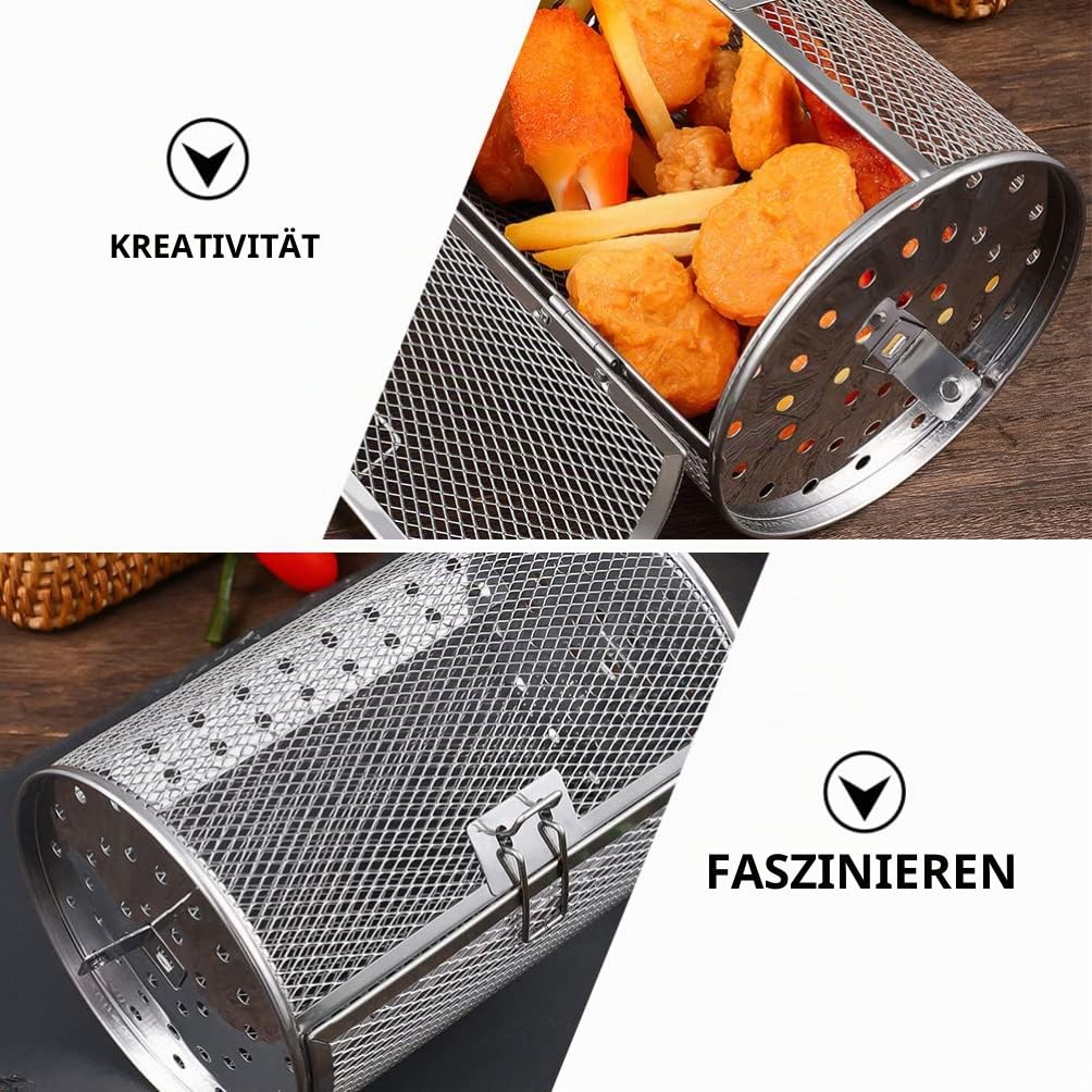 SHERCHPRY Grill Röstkorb Aus Edelstahl Universeller Rotisserie Grillkorb Mit Beweglicher Tür Für Gemüse Nüsse Und Für Bbq Und Familienfeiern