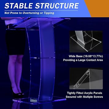 Acrylic Podium Stand, Pulpits for Churches, 3.44ft Lecterns & Podiums with Storage Shelf for Classroom, Weddings, Professional Presentation Podiums, Wide Base Clear Podium Stand