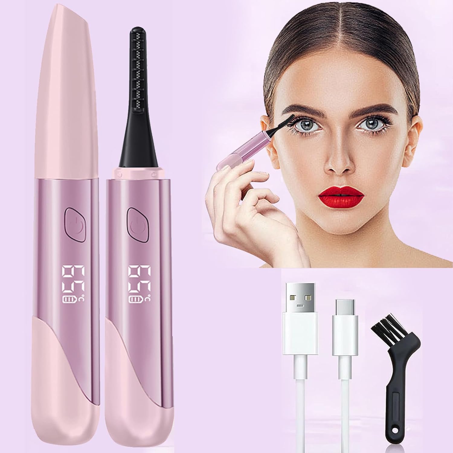 Heated Eyelash Curler, USB Rechargeable Electric Eyelash Curler, 15s