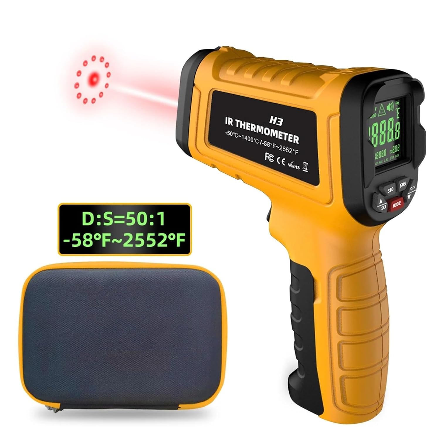 Infrared Thermometer Gun -50~550°C Handheld Digital Non-Contact Industrial Thermometers Pyrometer Measuring Tester Tools(H3-50-1400C)