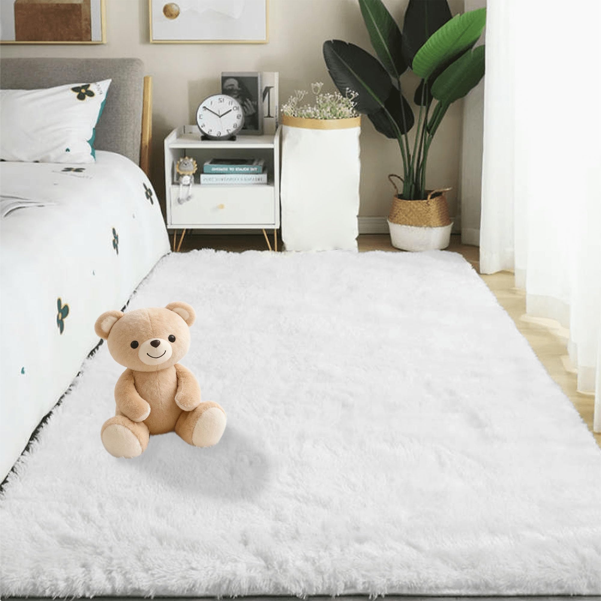 Tapis de salon 190x230 cm lavable et antidérapant à poils longs