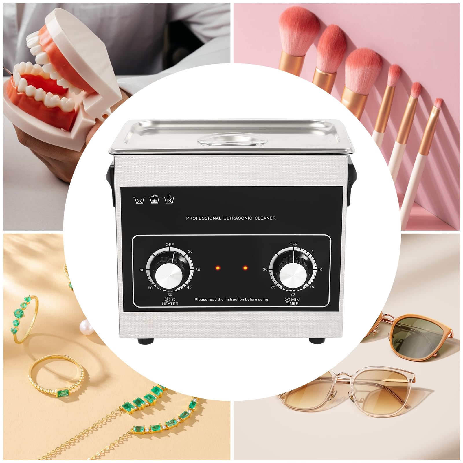 Máquina de limpieza ultrasónica, máquina limpiadora ultrasónica - Tanque de baño digital industrial con calentador y temporizador para joyería, gafas, instrumental dental, equipo médico, ace