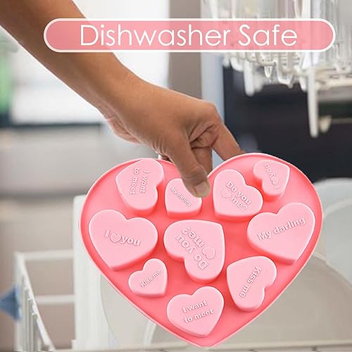 Miniatura 5 de Molde de corazón para el día de San Valentín, 2 unidades, molde de silicona para conversación de chocolate, dulces, gomitas, pasteles, jabón,