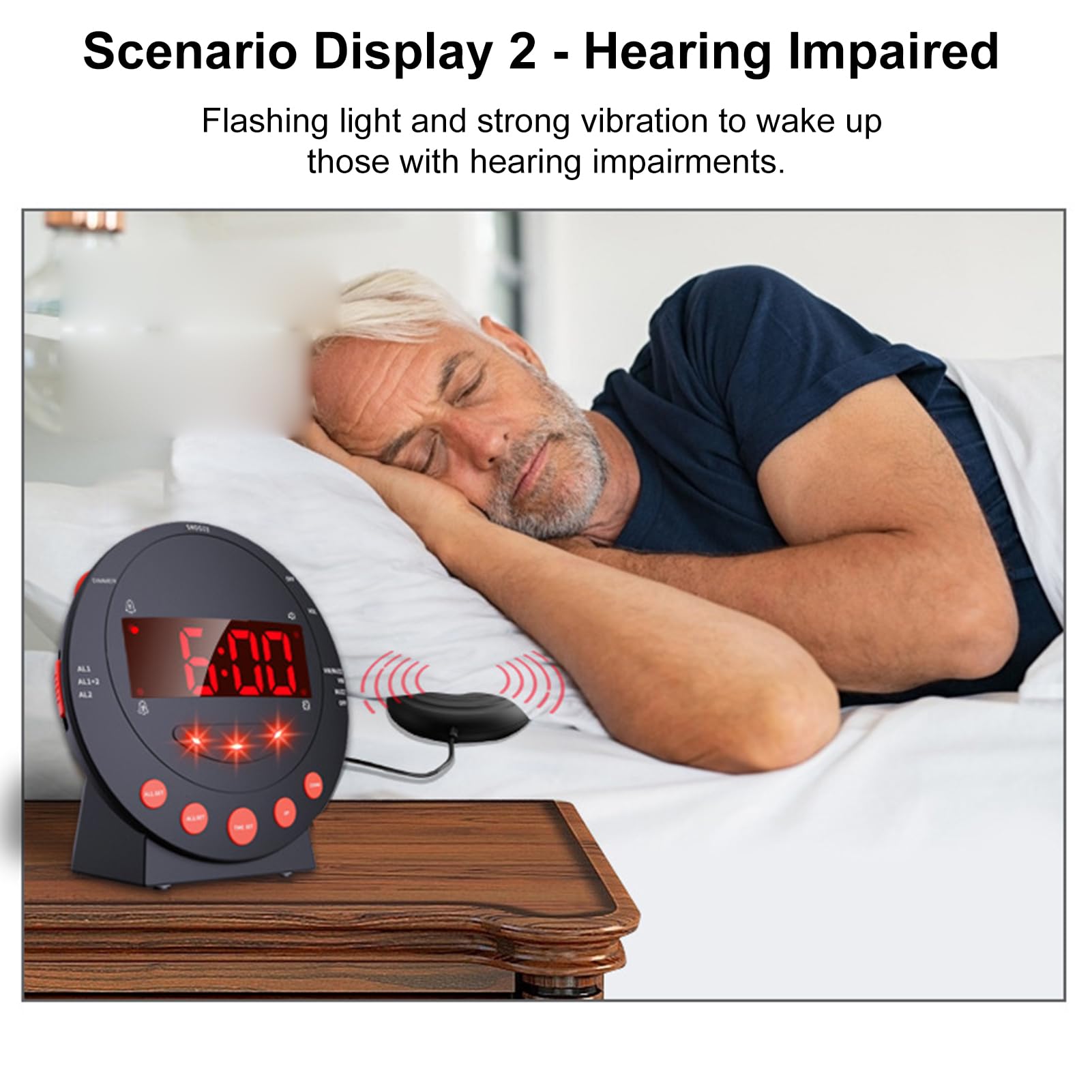 TARSHYRY Reloje de Alarma Fuerte con Agitador de Cama, Despertador Vibratorio con Pantalla LED para Durmientes Pesados/Dureza de Audición/Sordos/Adolescentes, Brillo/Volumen (Black)