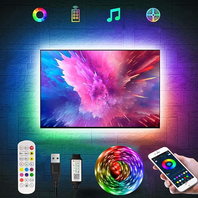 AIJIAER Led Strip Lights,1m Tv Led Backlight for 40-60 inch Tv Bluetooth App Control Sync to Music, USB Bias Lighting Tv Led Lights Kit with Remote - RGB 5050 LEDs Color Lights for Room Bedroom