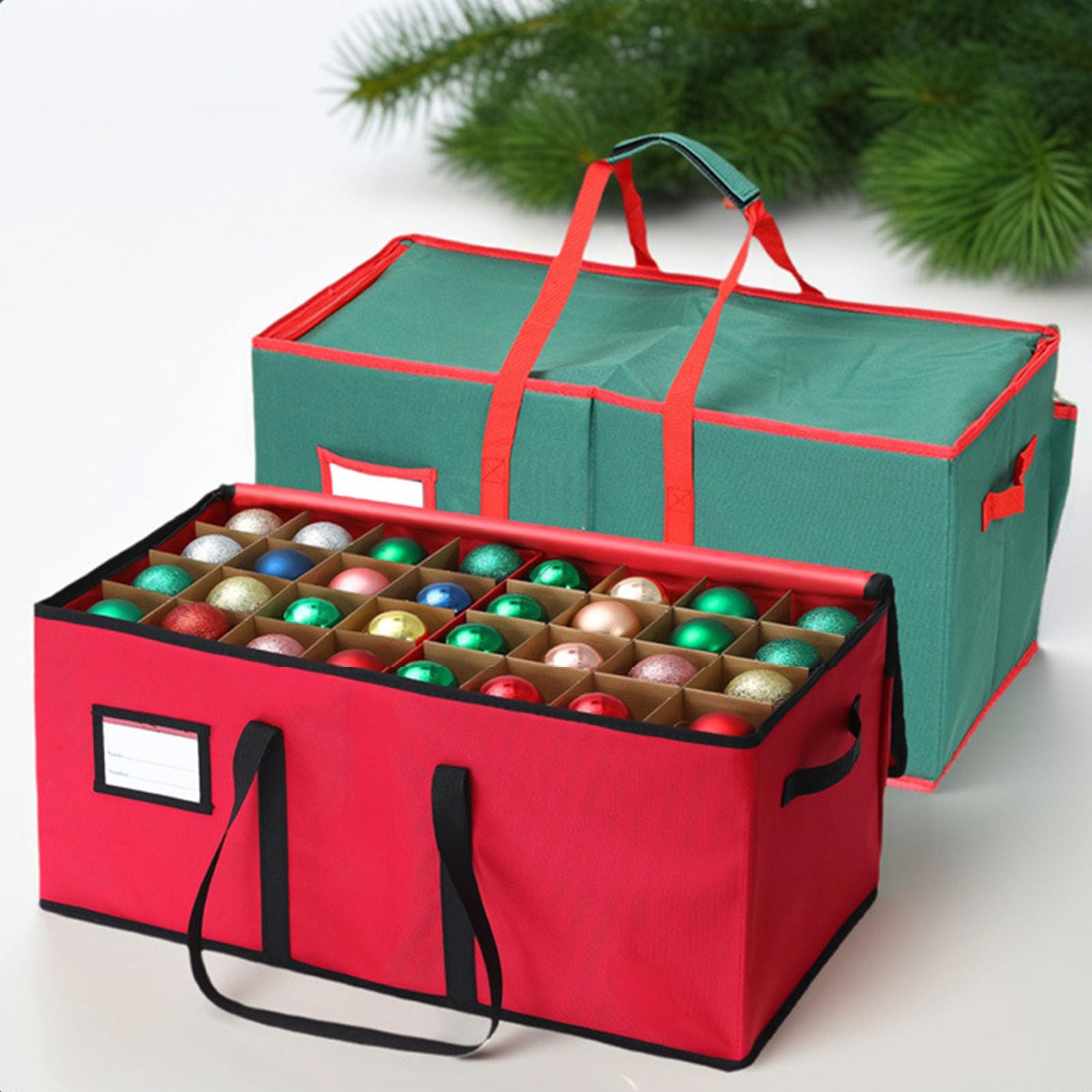 porta palline natale, Contenitore per Palline di Natale, Scatola Porta Palline di Natale, Organizer per Decorazioni dell'Albero, Tessuto Oxford, Cerniera Lampo e Maniglie (Rosso,61x30x30cm)