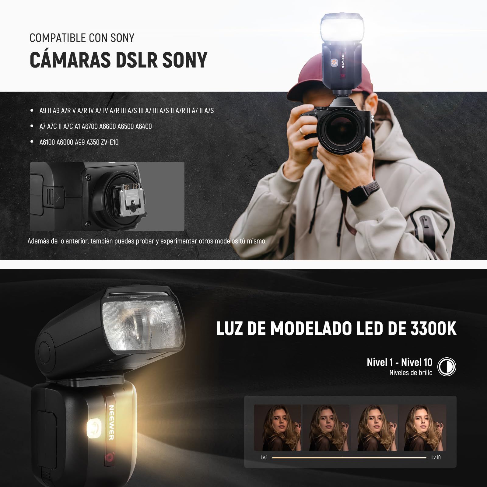 NEEWER Z880-S 2,4G 76Ws TTL Flash Speedlite para Sony Cámara UI Actualizada Lámpara Modelado Ajustable TTL/M Interruptor Rápido Tecla TCM 1/8000s HSS 7,2V/3000mAh Batería 600 Flash Potencia Completa